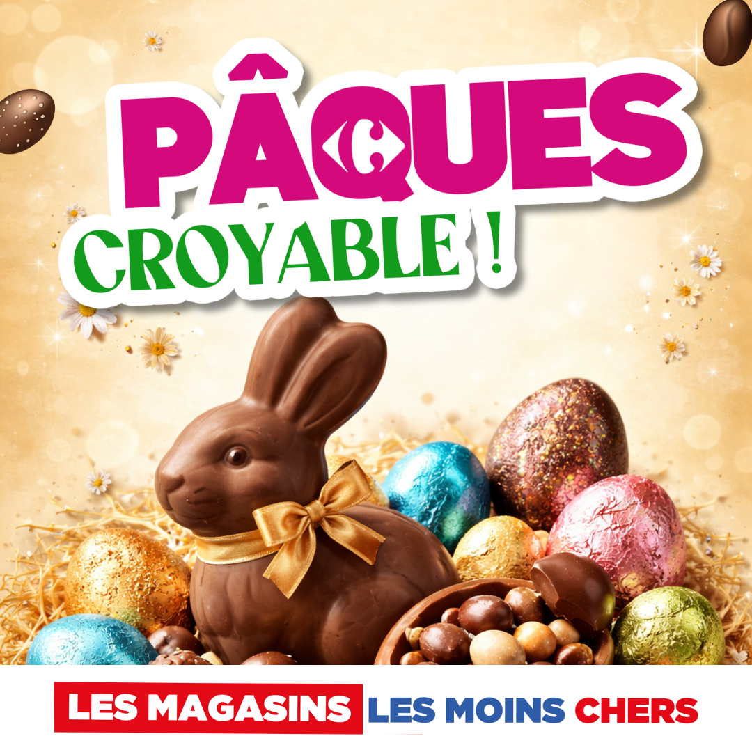 Carrefour Maurice Facebook ad: Les chocolats de Pâques les moins chers vous…