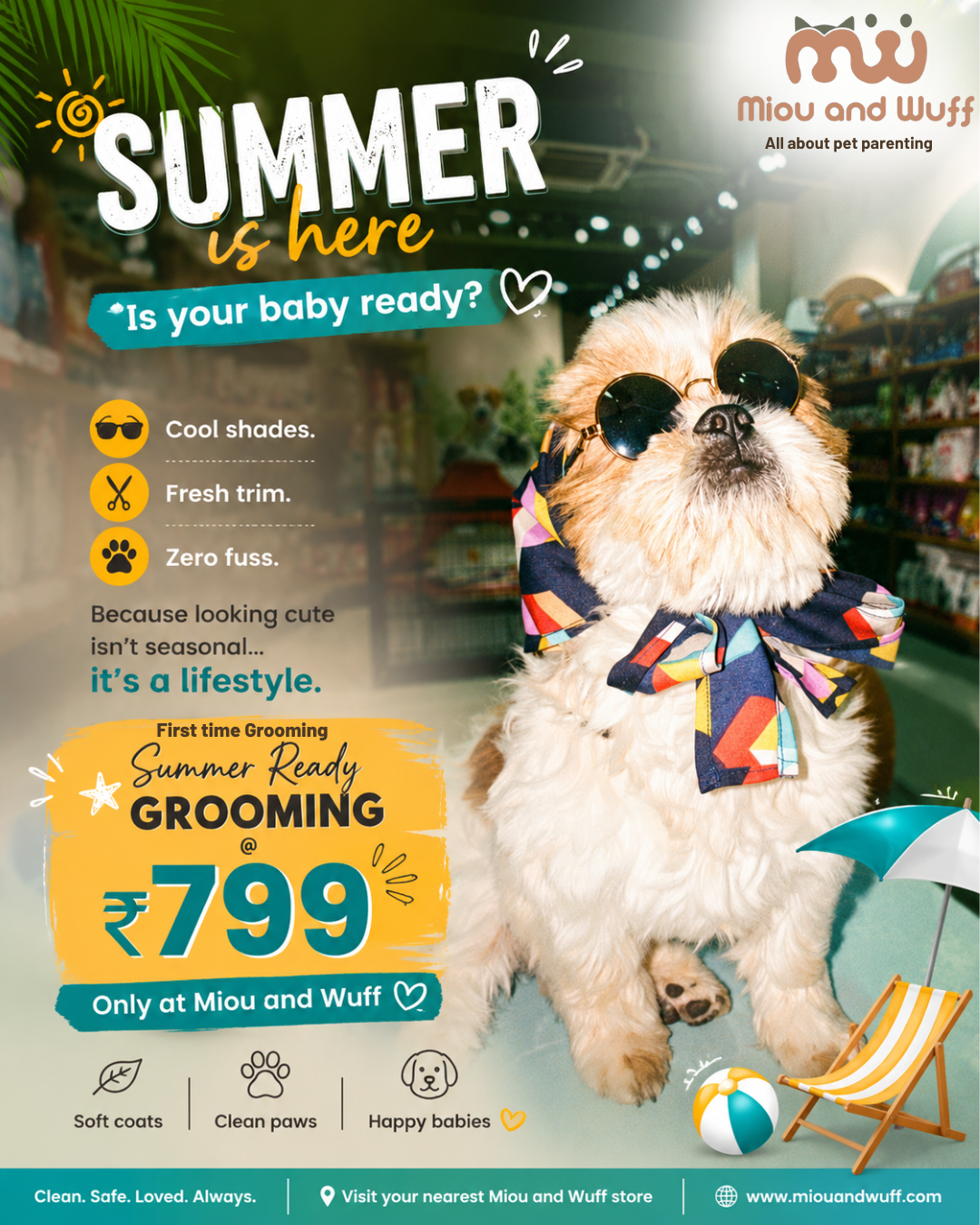 Miou and Wuff Facebook ad: Summer Ready Grooming @ ₹799