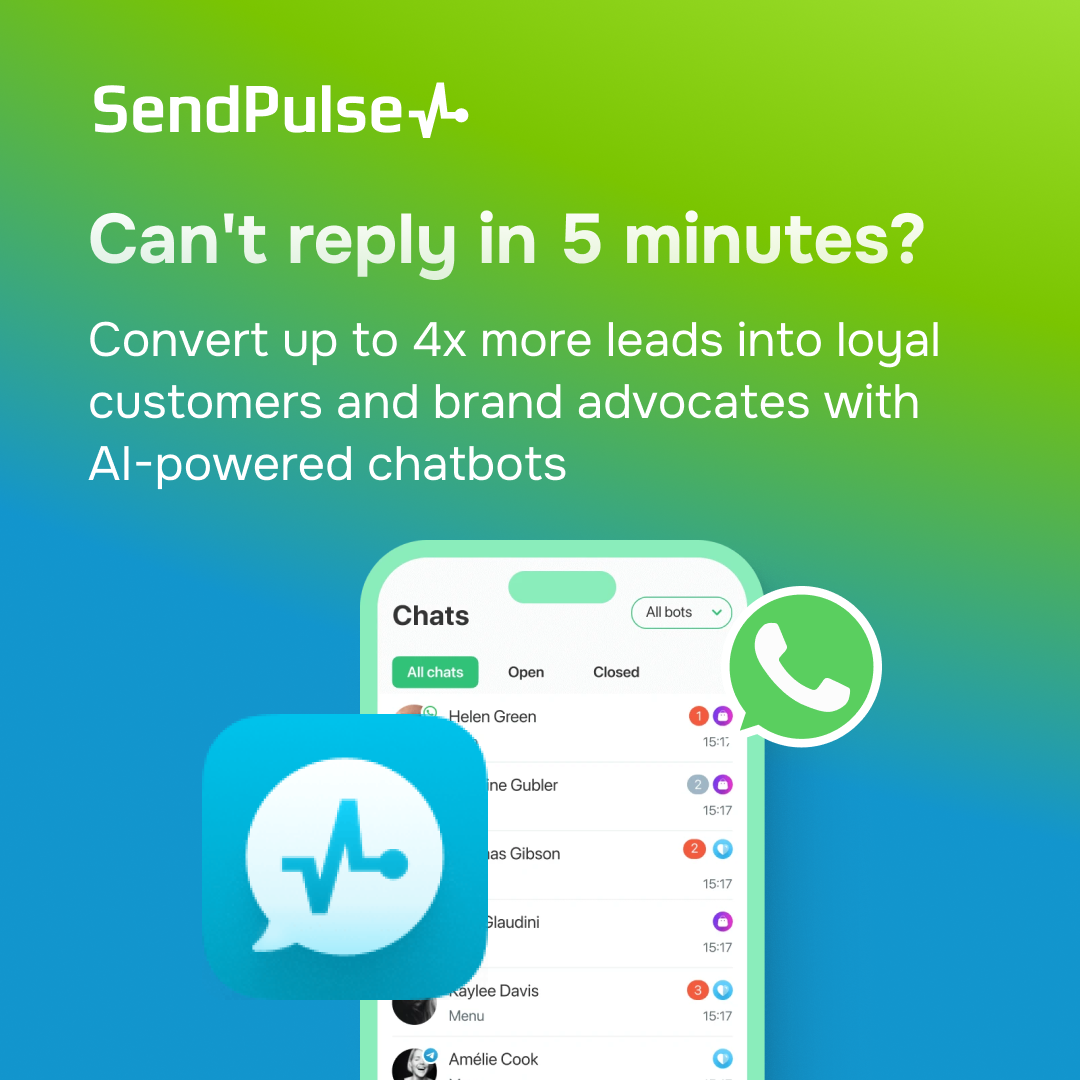 SendPulse Facebook ad: Faster replies. More sales. 24/7