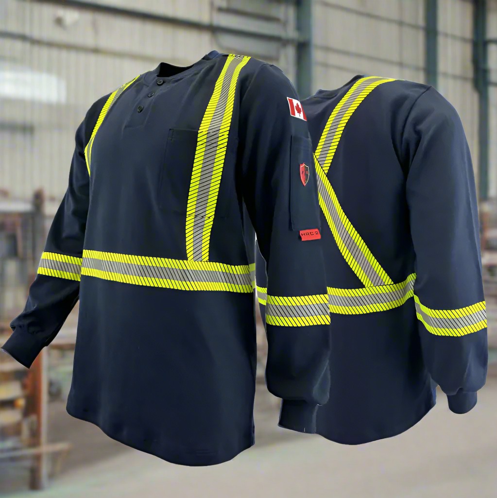 Refinery Work Wear Facebook ad: Just dropped: our latest flame-resistant workwear…