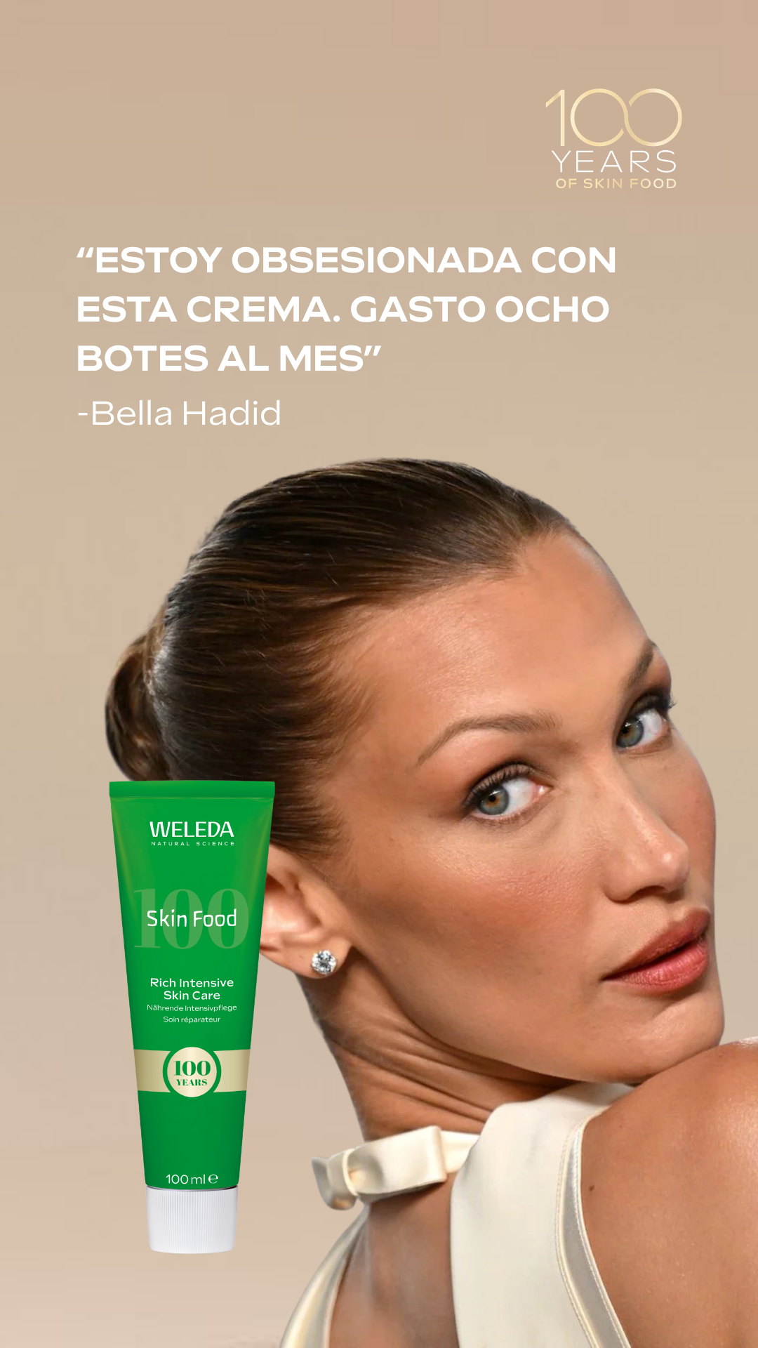 Weleda Facebook ad: 100 años. 1 crema. Millones de fans.