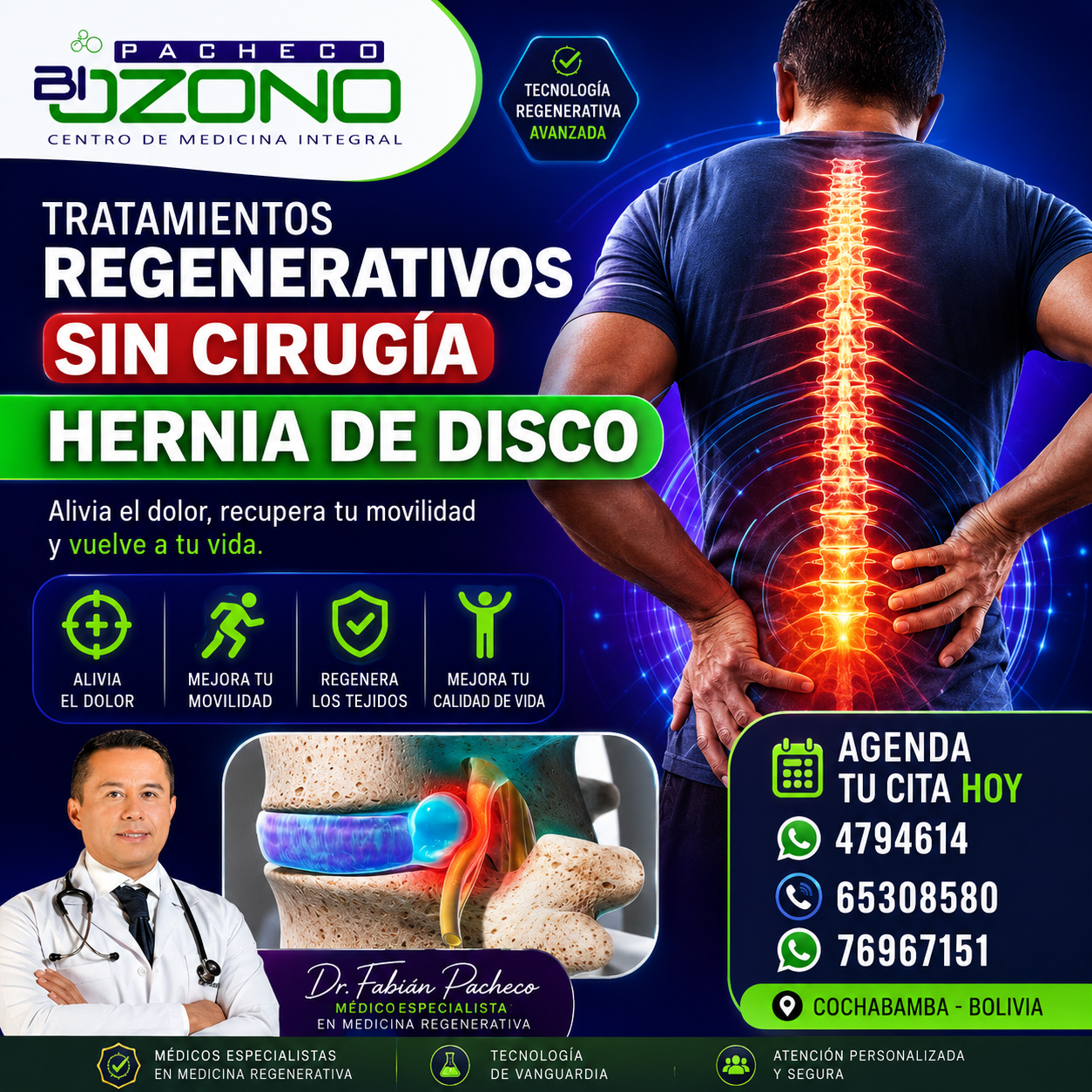 Pacheco Biozono Facebook ad: Hernia de disco