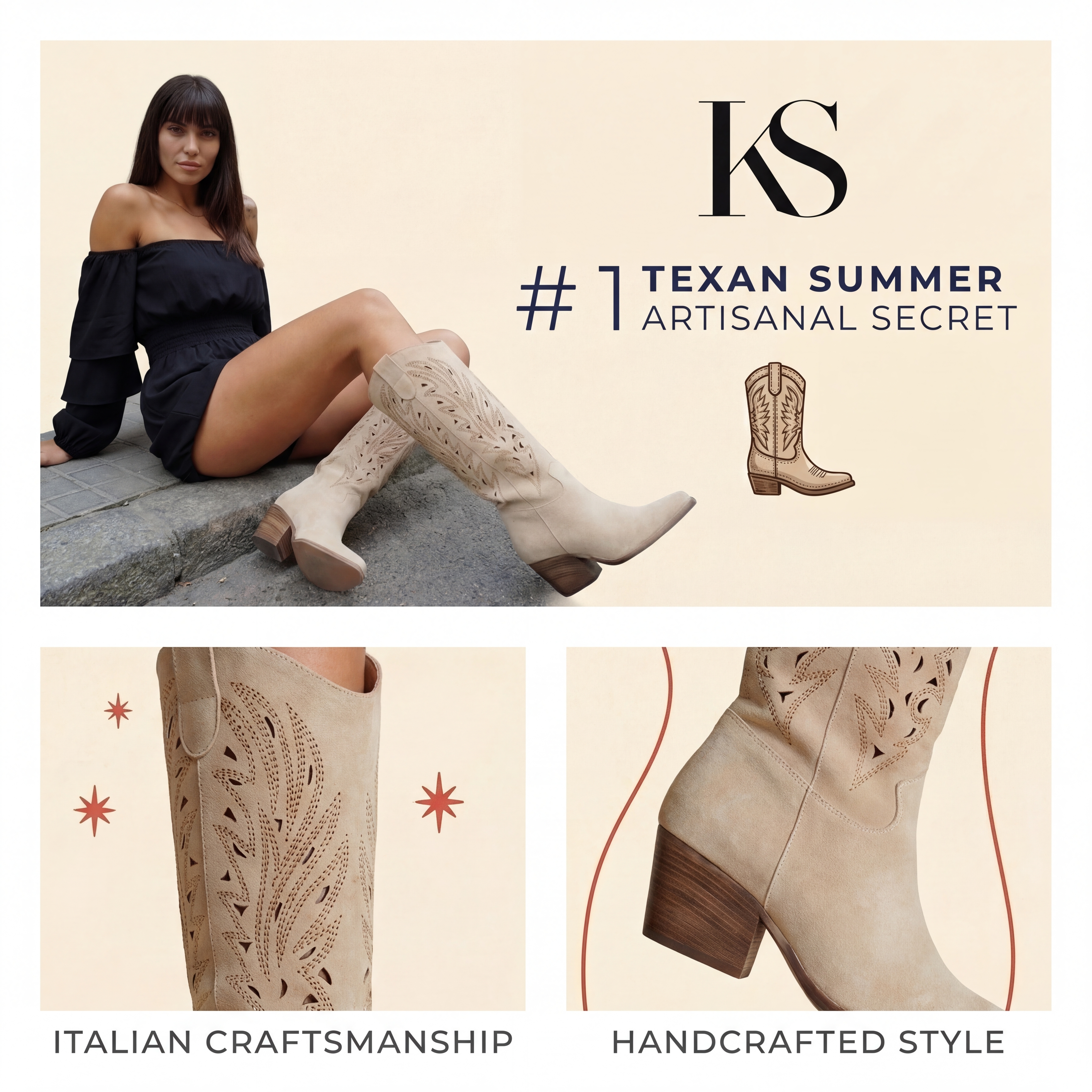 Kali Shoes Facebook ad: Handcrafted Italian Texan Boots