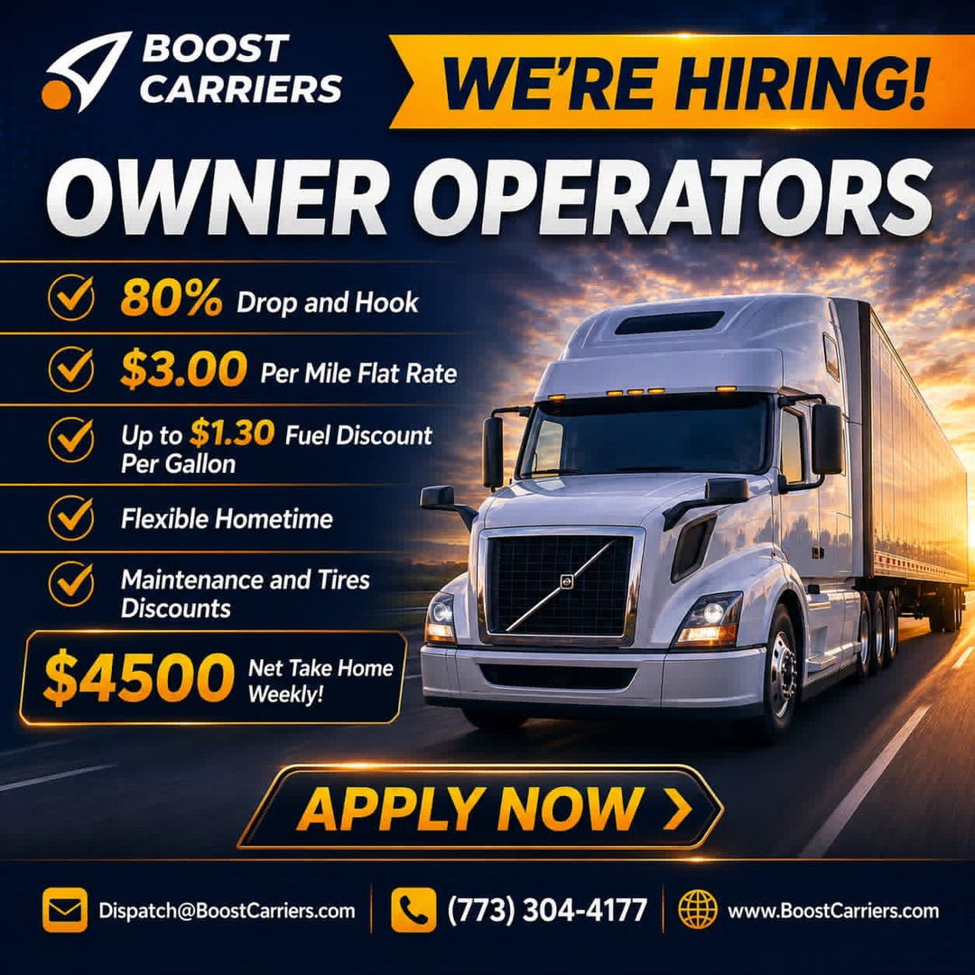 Boost Holdings Facebook ad: Owner Operators: Earn a $3.00/Mile Flat Rate!