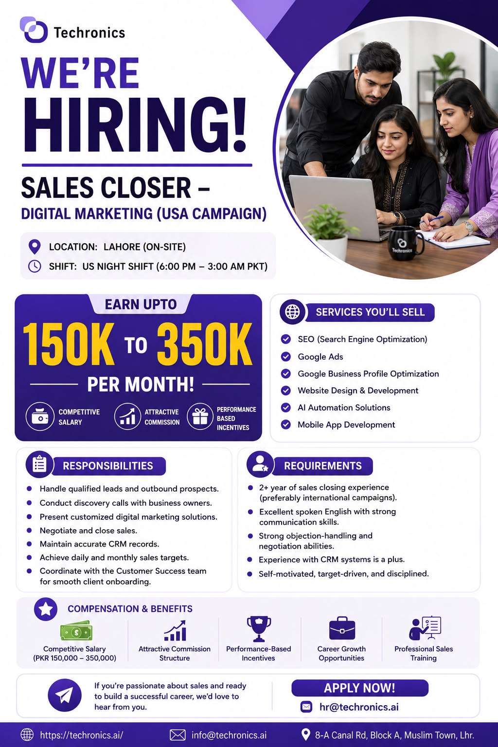 Techronics It Group Facebook ad: Sales Closer, Digital Marketing (USA Campaign)