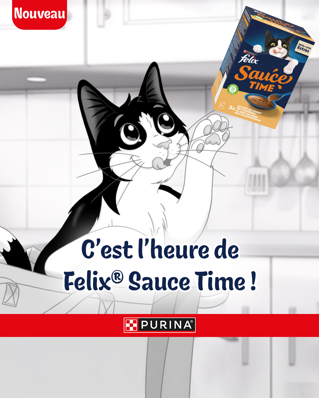 Purina FELIX Facebook ad: FELIX Sauce Time: un délicieux velouté lisse et…