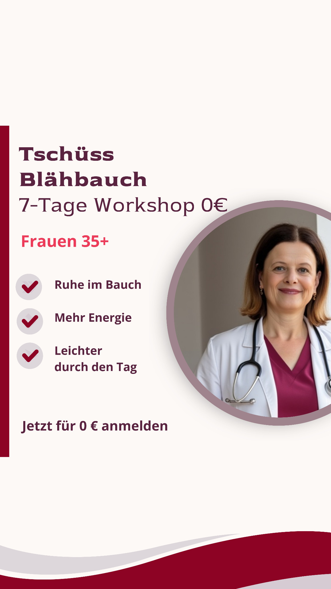 Dr. Sabine Seidel Facebook ad: Was tun gegen Blähbauch: 7-Abende-Workshop für 0€