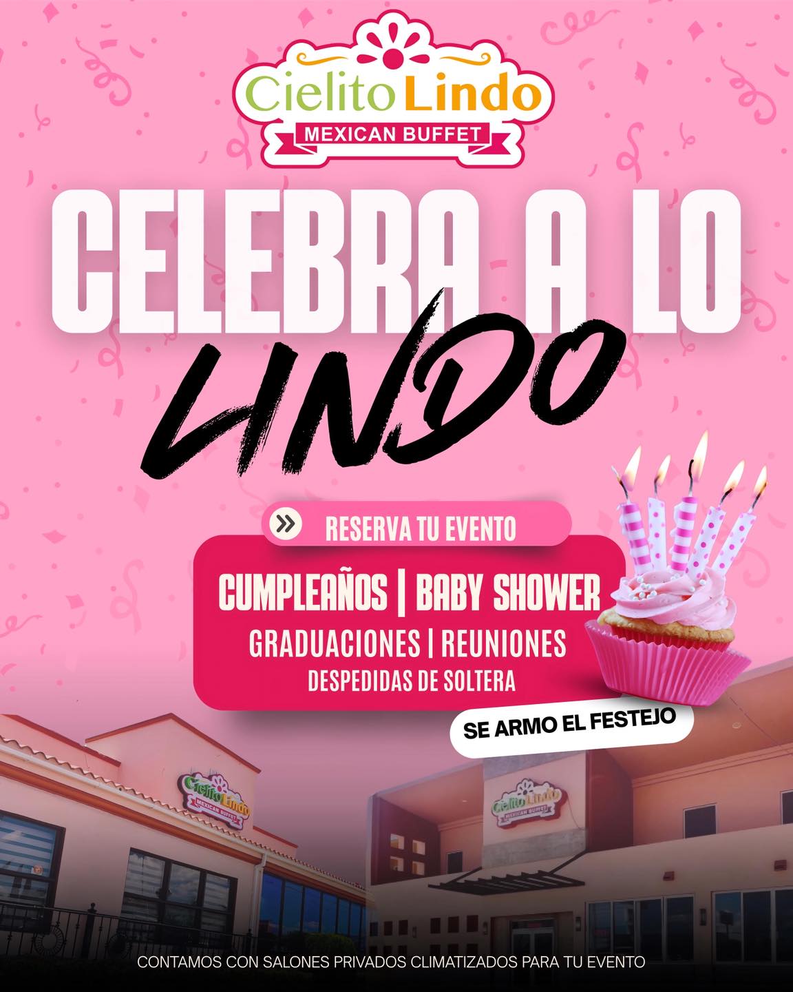 Cielito Lindo Facebook ad: Tienes un evento en puerta cumpleaños, baby shower…
