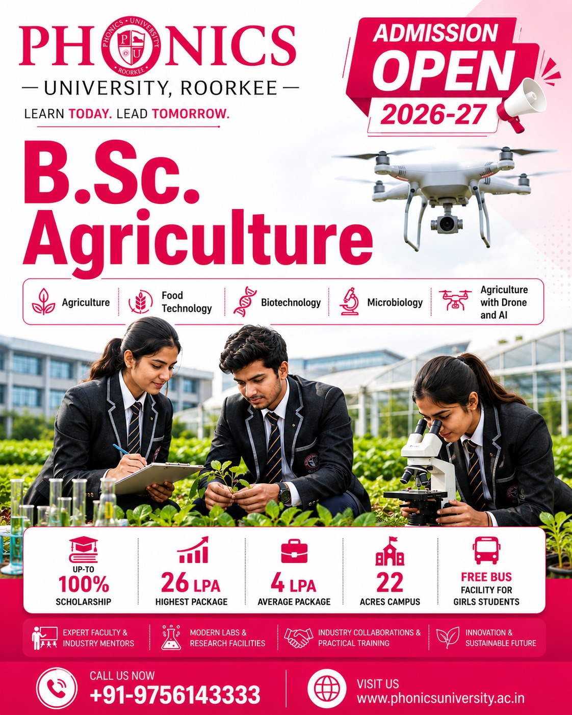 Phonics University, Roorkee Facebook ad: B.Sc. Agriculture Admission Open 2026