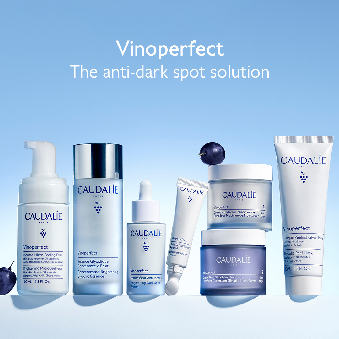 Caudalie Facebook ad: Vinoperfect brightens all types of dark spots caused…