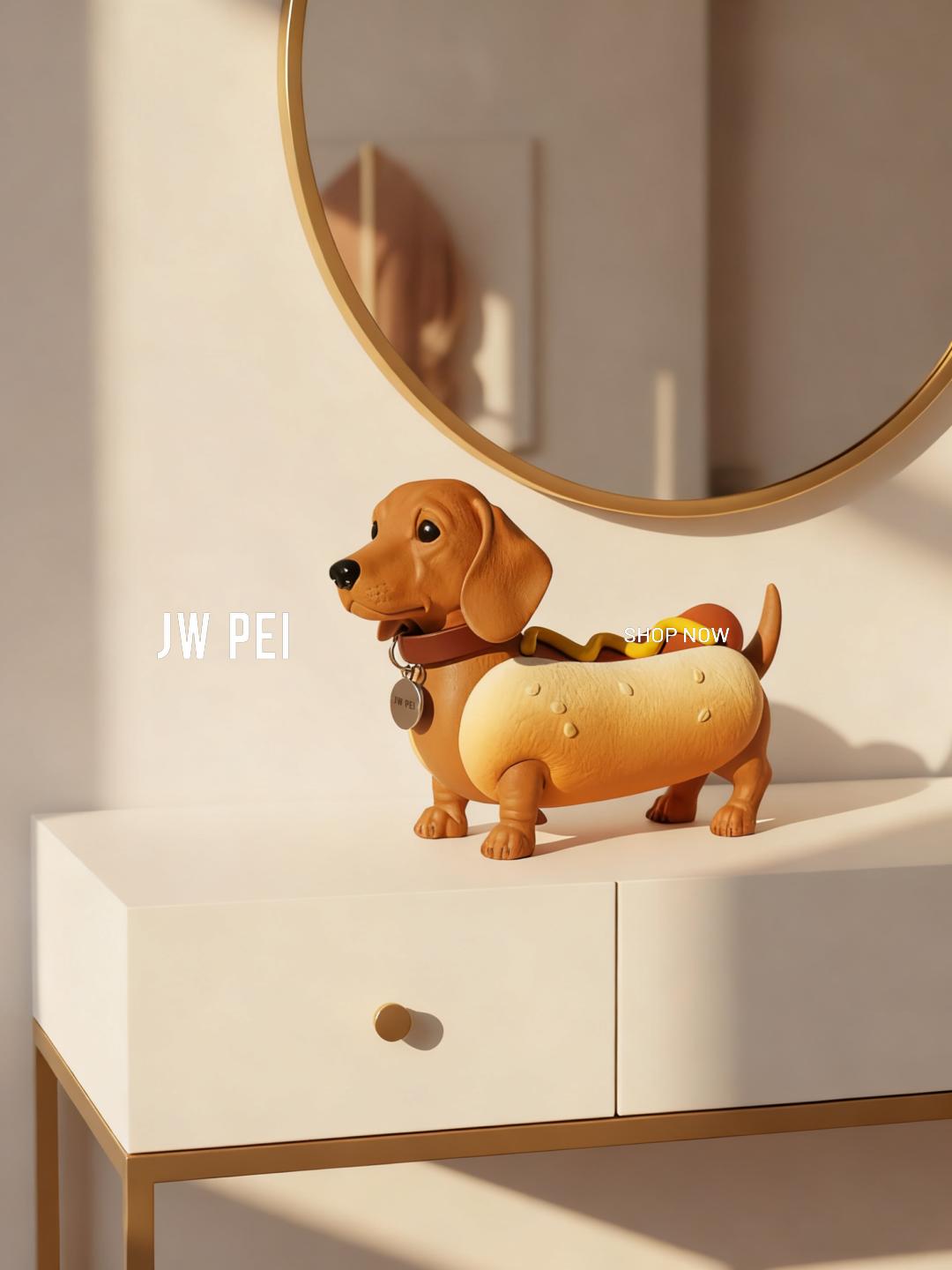 JW PEI Facebook ad: Dachshund Hot Dog Bag - Brown/Yellow