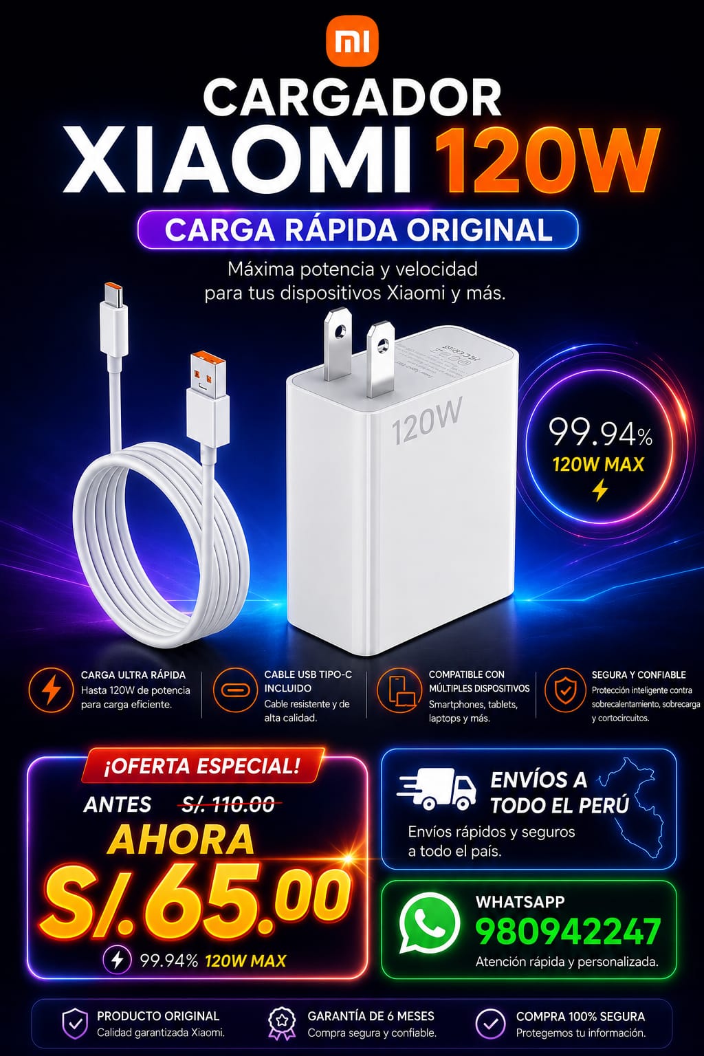 InkaClick Facebook ad: CARGADOR XIAOMI 120W ORIGINAL