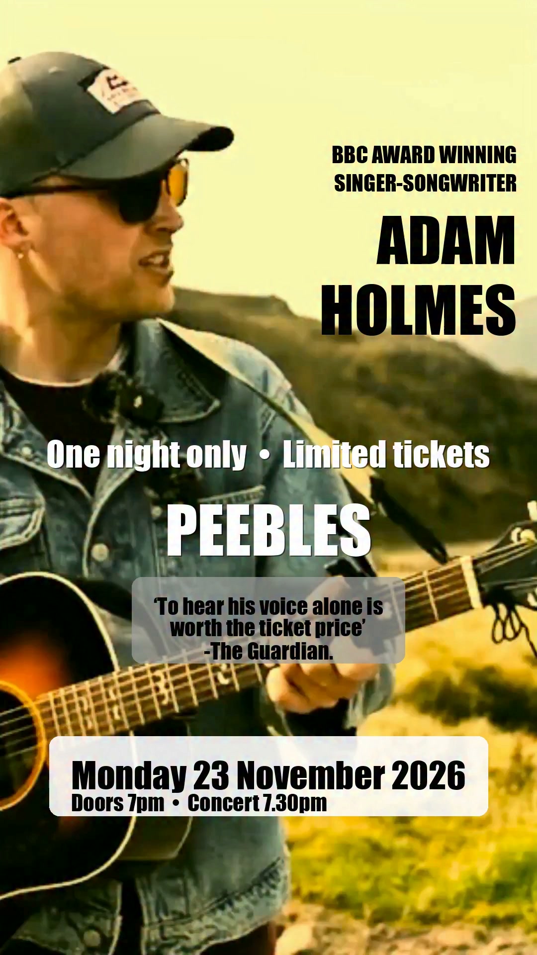 Adam Holmes Music Facebook ad: BBC Award-winning songwriter Adam Holmes brings his Songs…