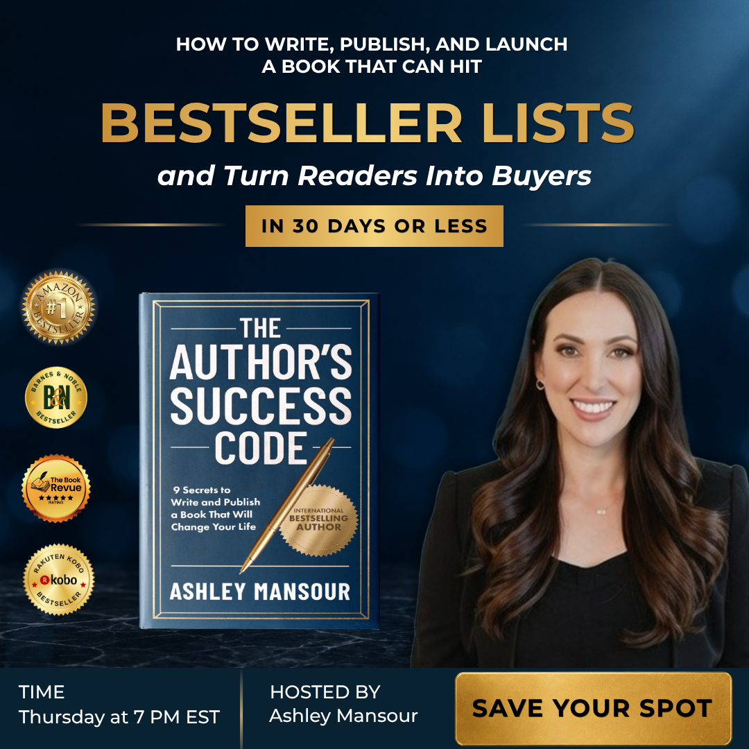 Ashley Mansour Facebook ad: Publish Your Authority Book In As Little As 90 Days