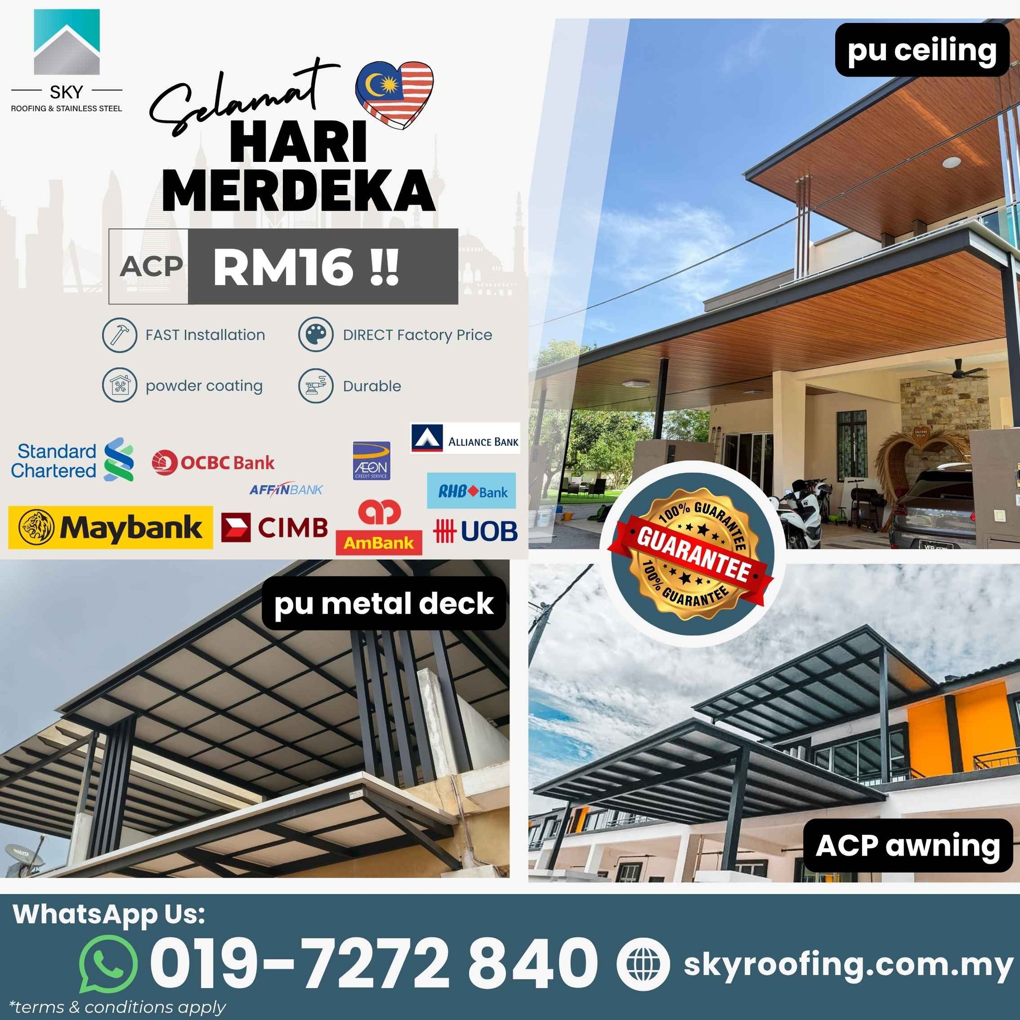 SKY Roofing & Stainless Steel Facebook ad: HARI MERDEKA PROMOTION is on!
