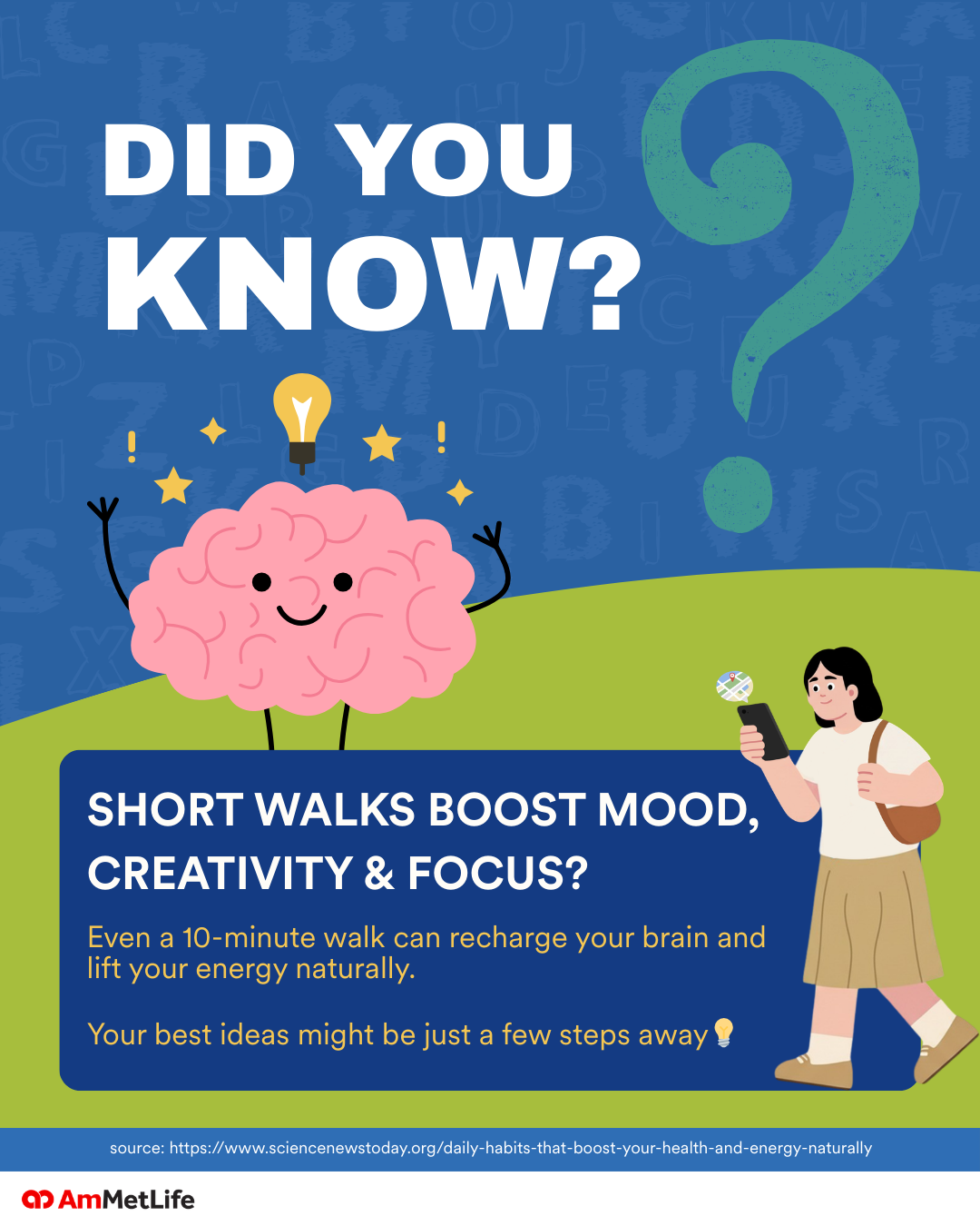 AmMetLife Facebook ad: Did you know short walks boost mood, creativity, and focus?