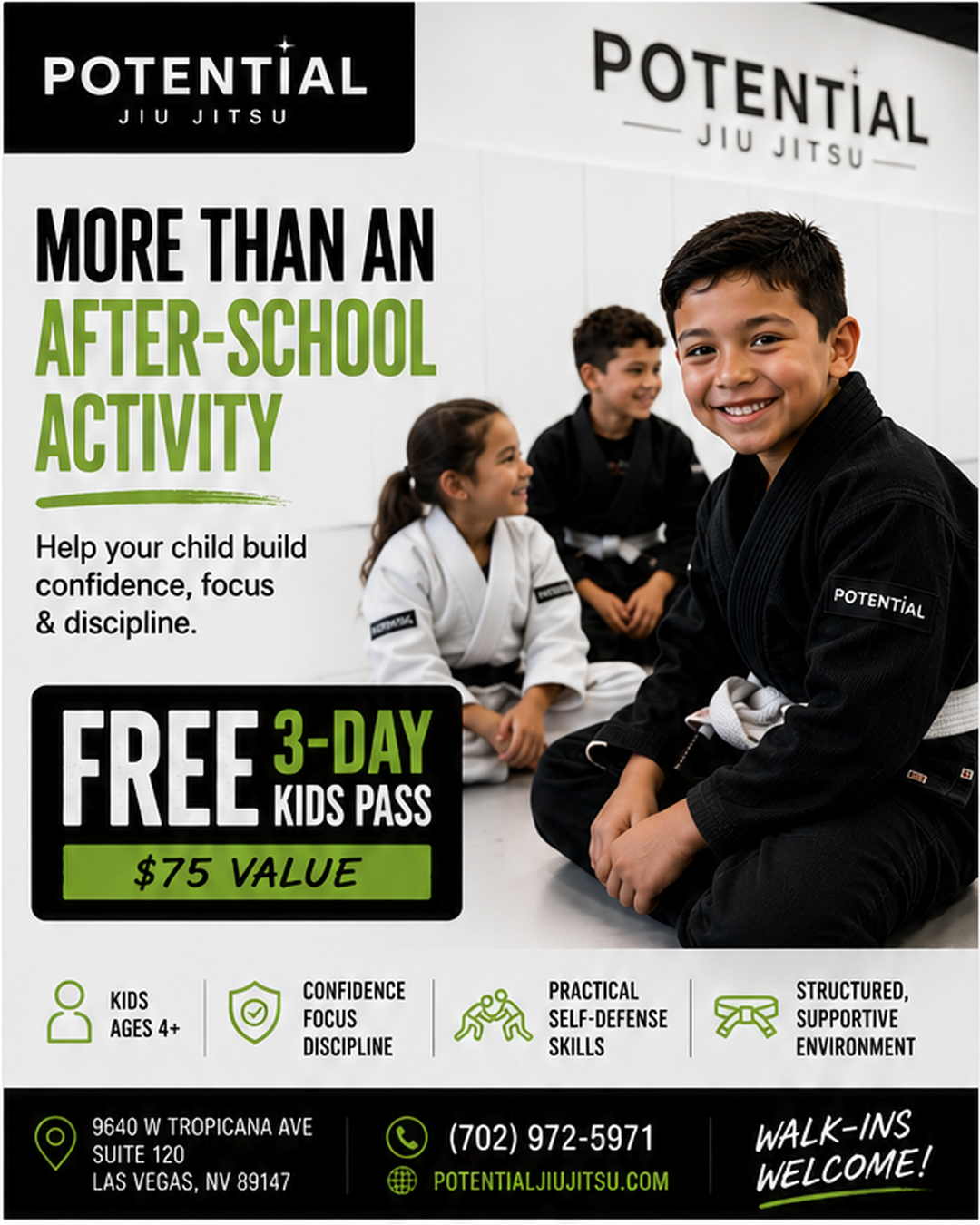 Potential Jiu Jitsu Facebook ad: 3 Kids Jiu Jitsu Classes FREE
