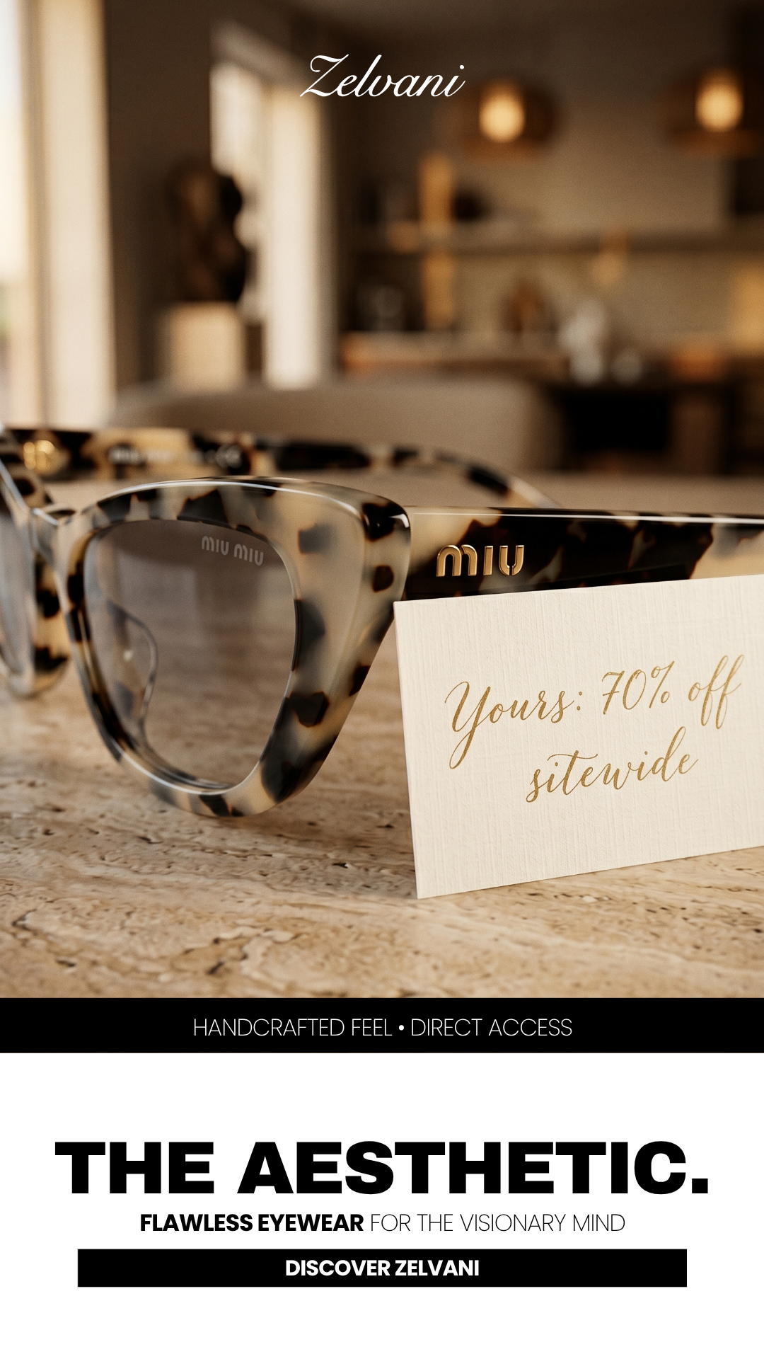 Zelvani Facebook ad: Designer Eyewear, Up To 70% Off