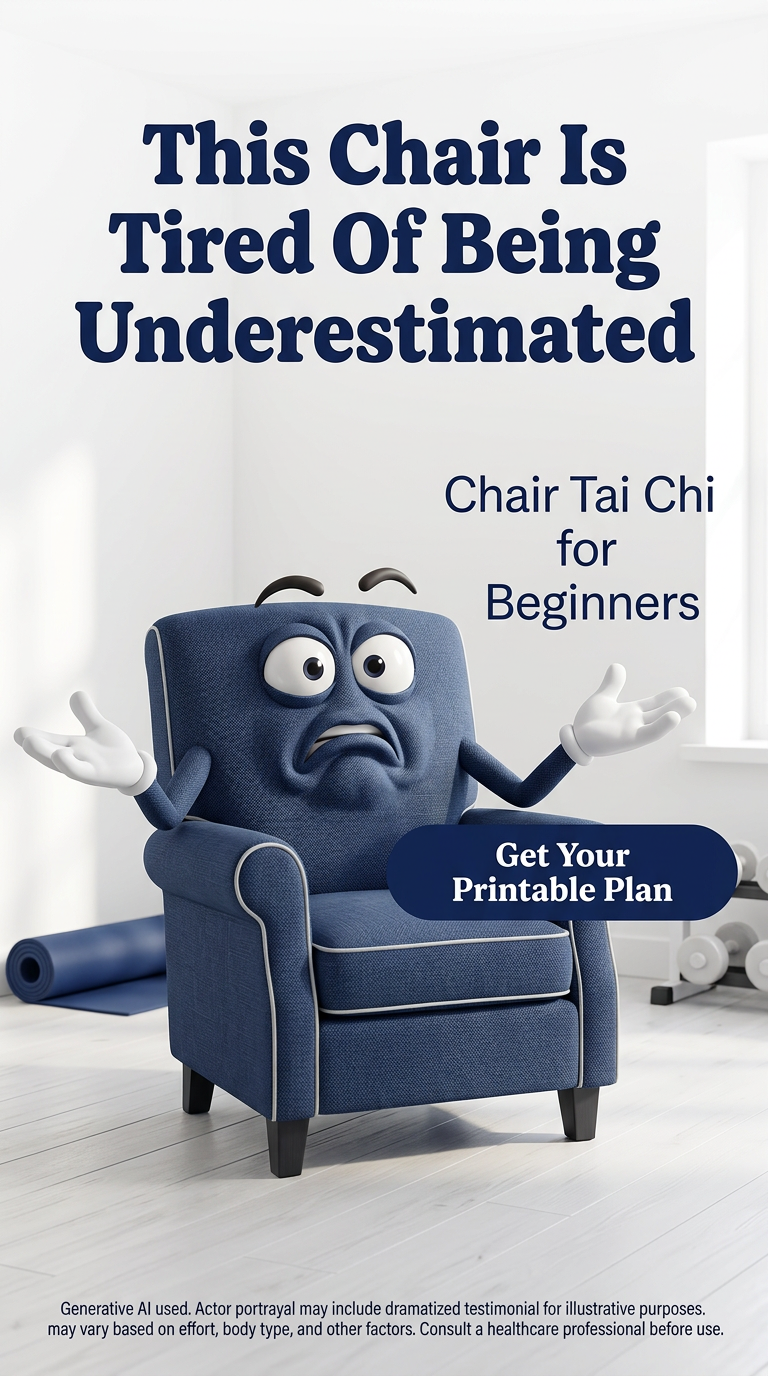 28 Days Chair Tai Chi Challenge Facebook ad: 7 min practice. Real-world strength.