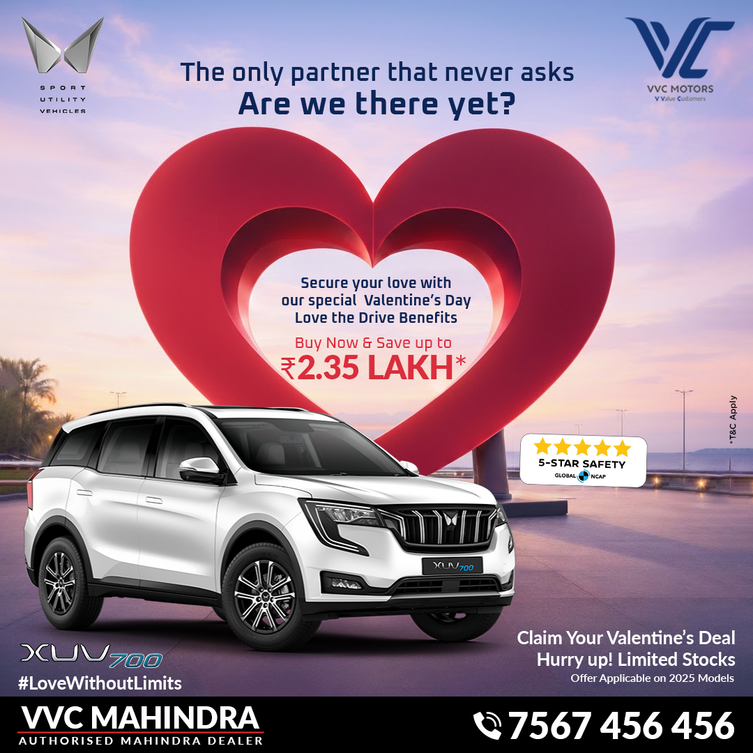 VVC Mahindra Facebook ad: Drive Away with VVC Mahindra Valentine's Day Deals!