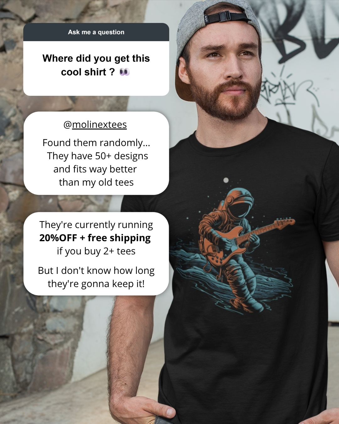 Molinex Tees Facebook ad: Cool shirts right here!