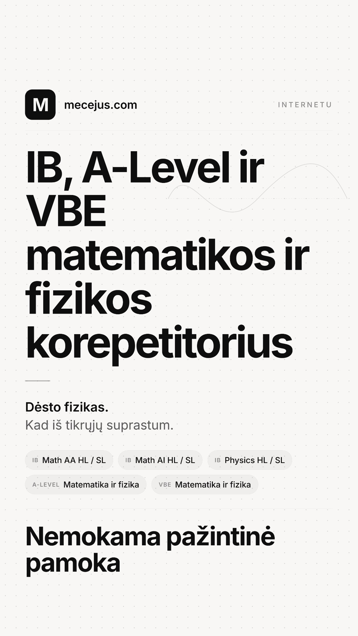 Mecejus Facebook ad: IB, A-Level ir VBE Matematikos ir fizikos korepetitorius