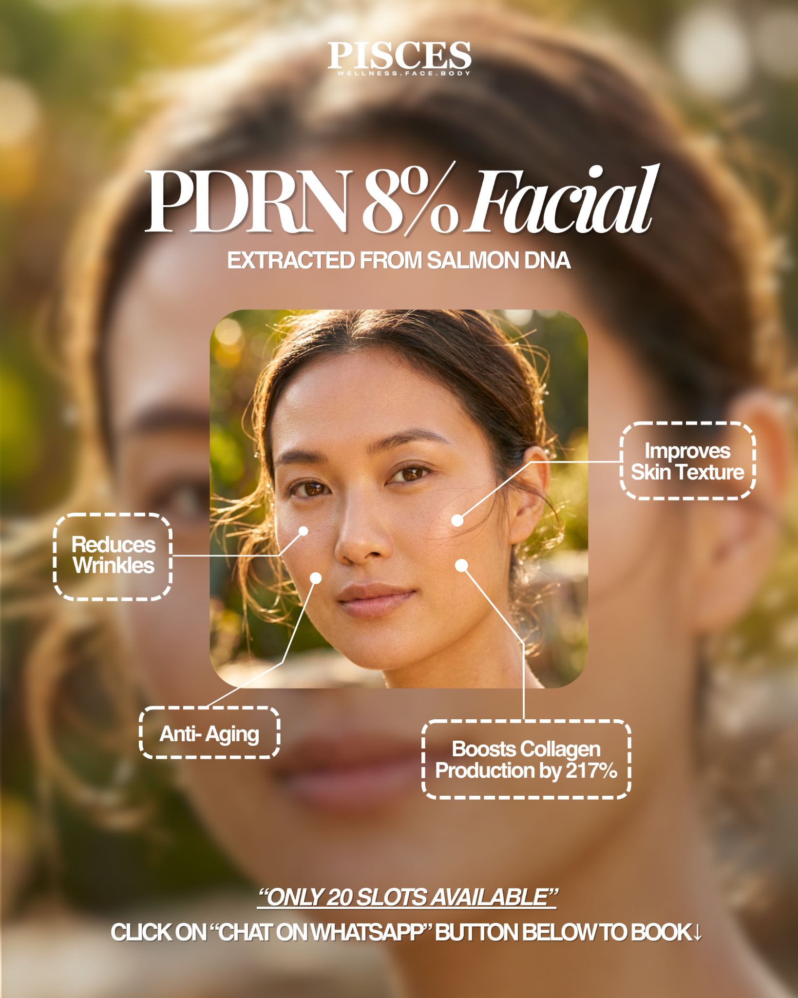 Pisces Wellness Singapore Facebook ad: Flash Deal: PDRN 8% Facial + FREE Tension Relief Massage