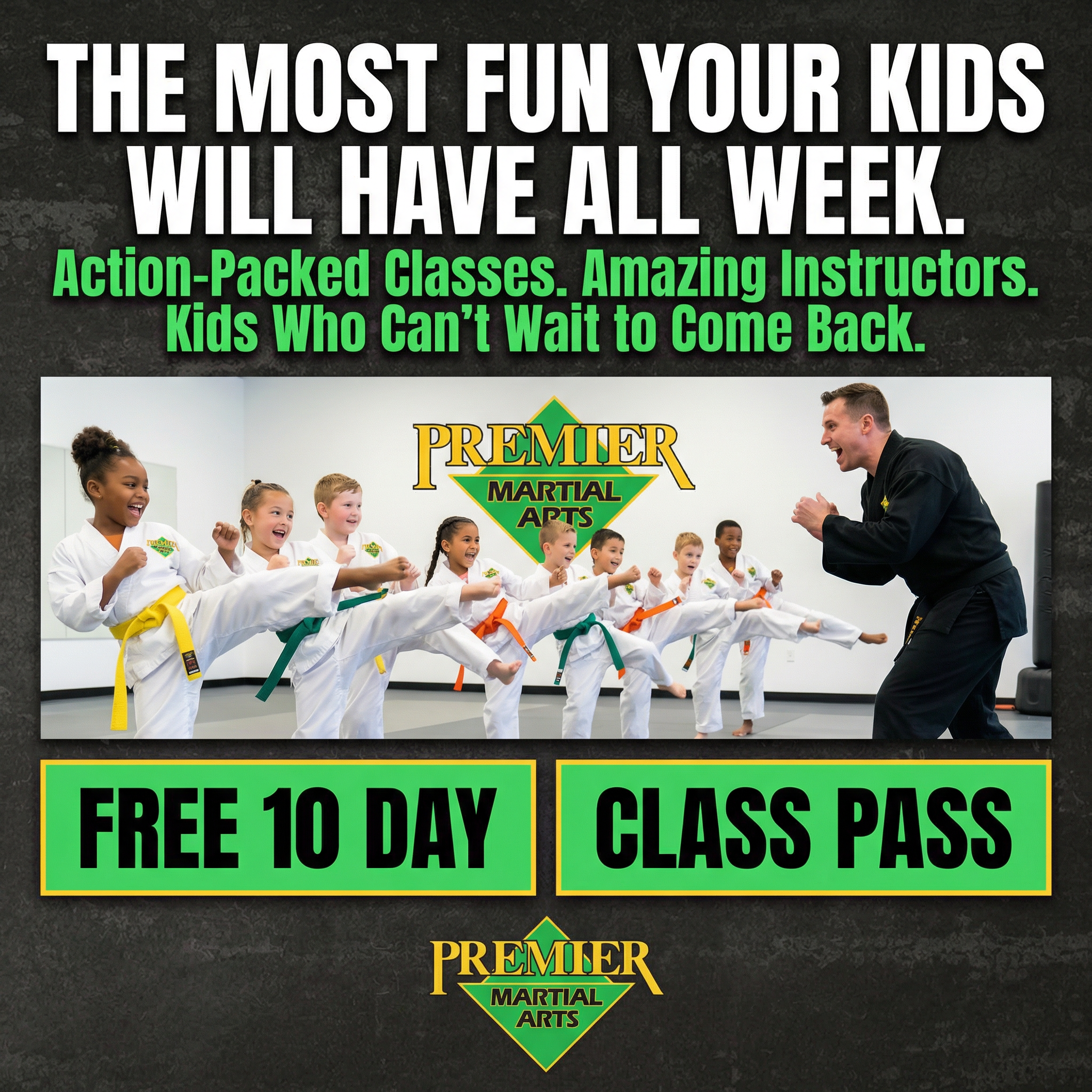 Premier Martial Arts, Glendale AZ Facebook ad: Want a FREE 10-Day, Kids Martial Arts Class Pass?