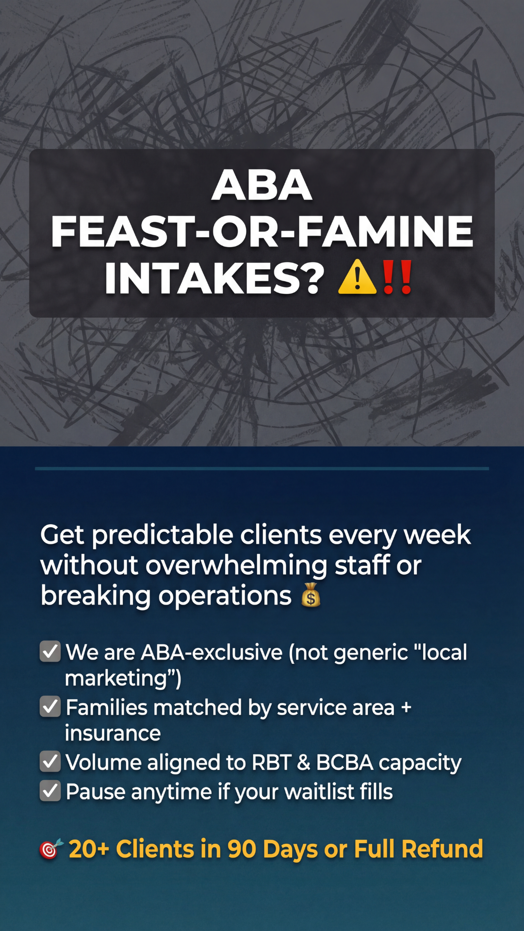Kiro Farid Facebook ad: Get 20+ ABA Clients in 90 Days or Your Money Back