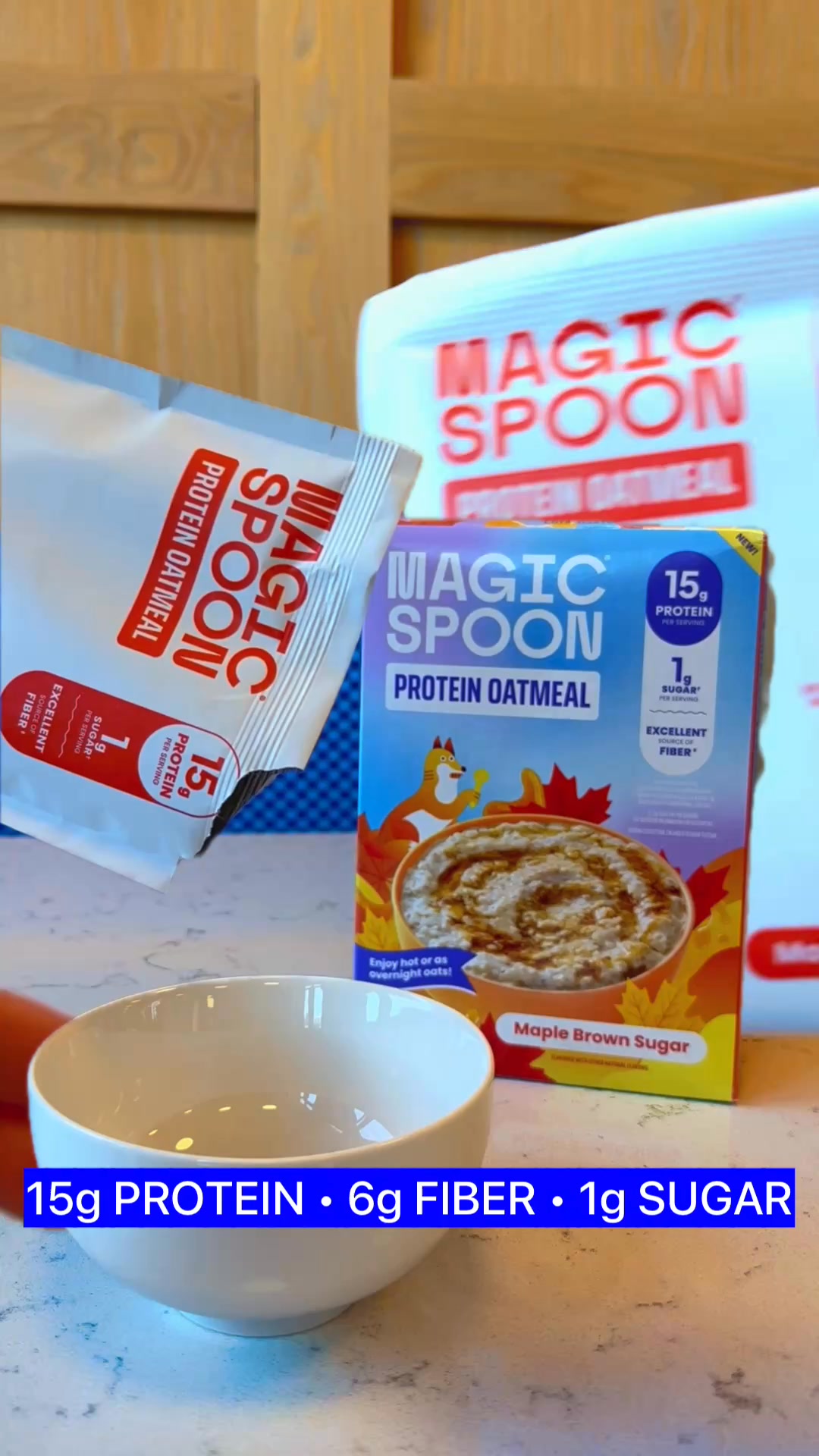 Magic Spoon Cereal Facebook ad: 15g Protein. 6g Fiber. 1g Sugar.