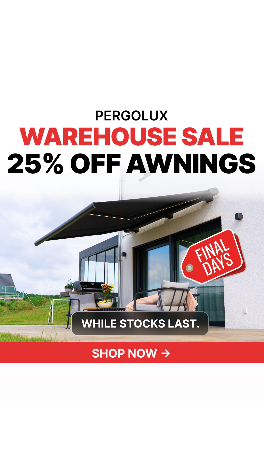 pergolux.au Facebook ad: 25% Off All Awnings