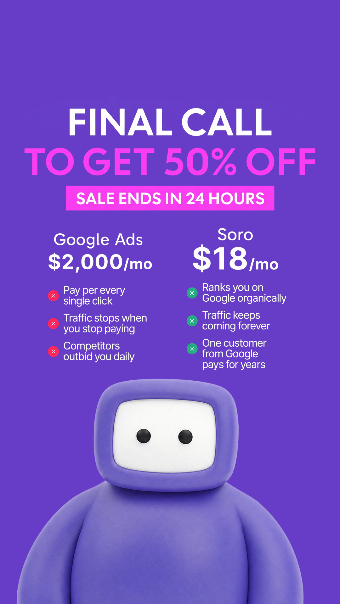 Soro SEO Facebook ad: Rank #1 on Google