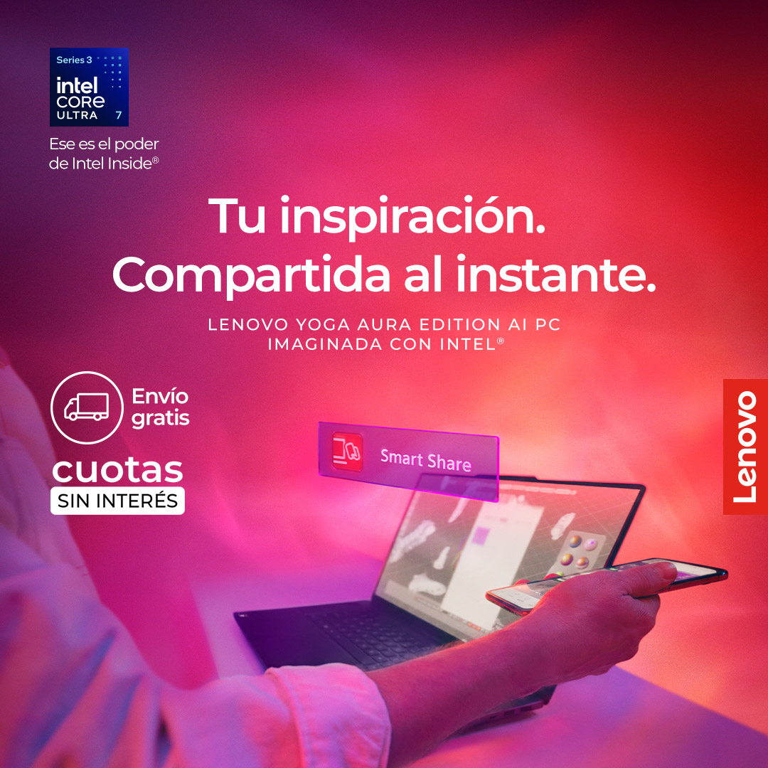 Lenovo LATAM Facebook ad: Lenovo Yoga Aura Edition AI PC con Intel Core Ultra