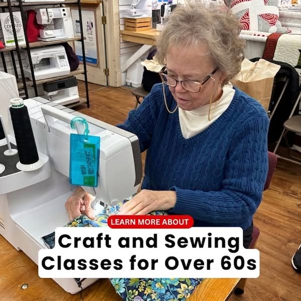 Brain Tickle Facebook ad: discover friendly craft and sewing classes for seniors…