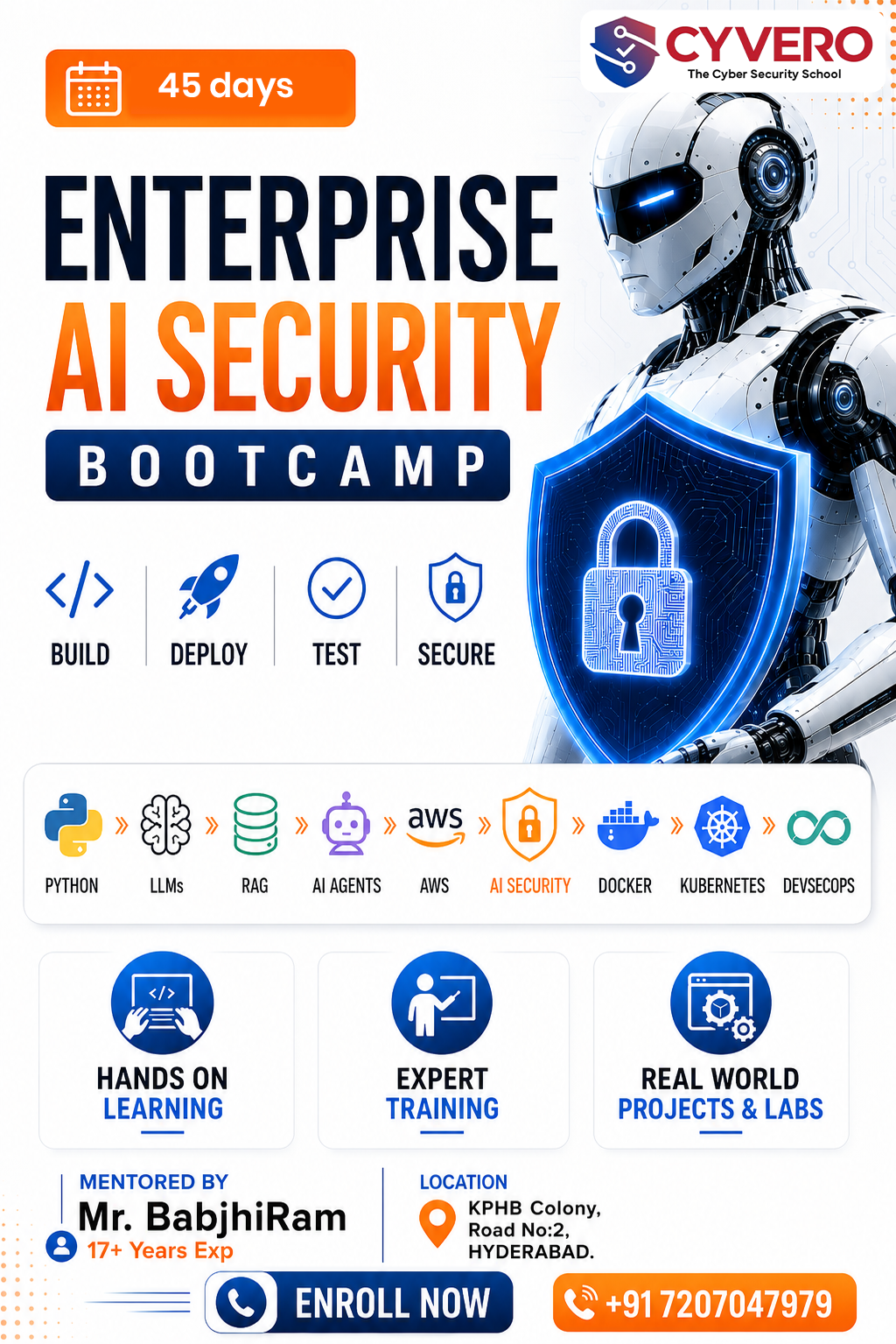 Cyvero Facebook ad: 45-Day Enterprise AI Security Bootcamp.