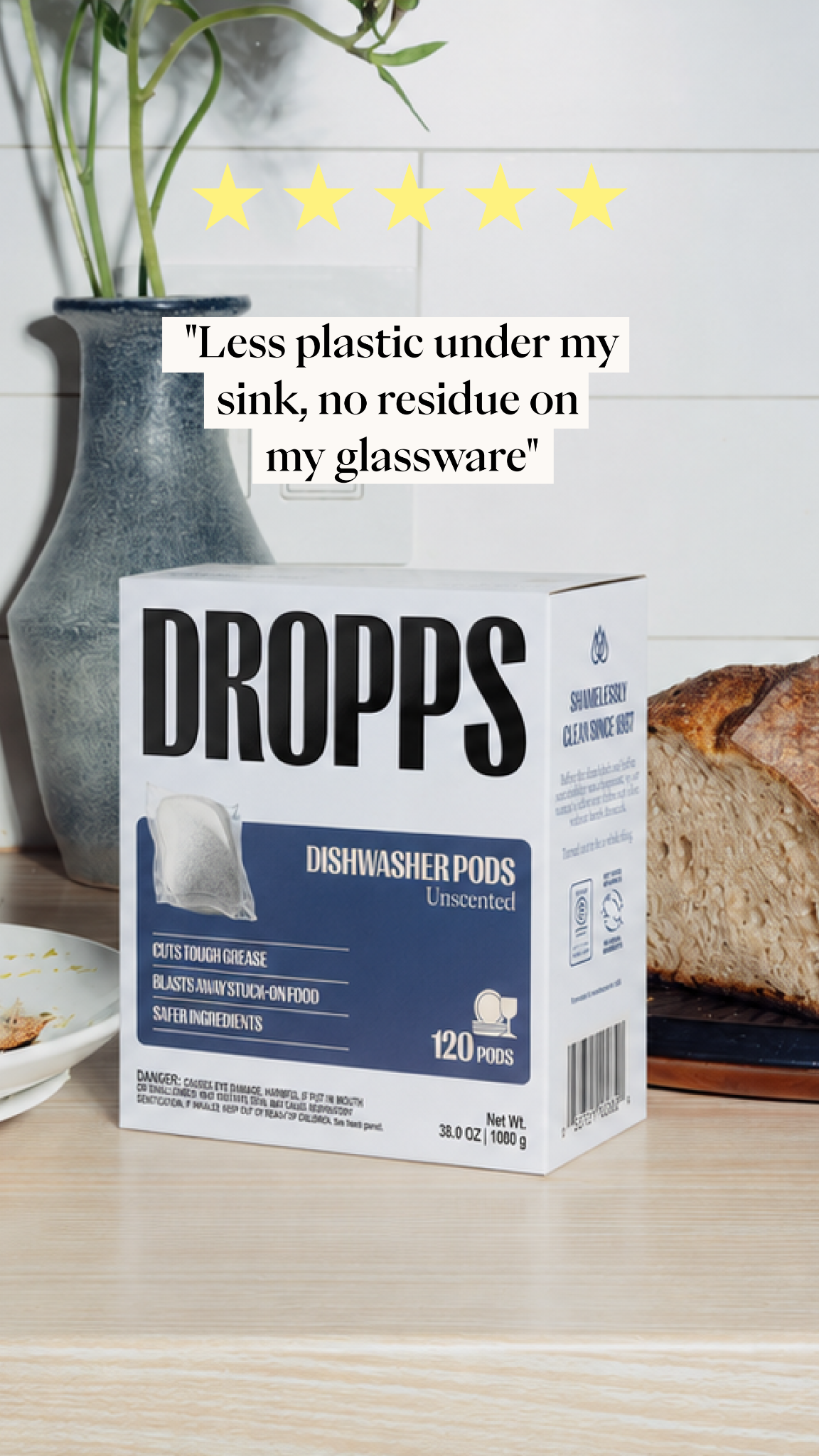 Dropps Facebook ad: Real Homes. Real Clean. 60,000+ Reviews