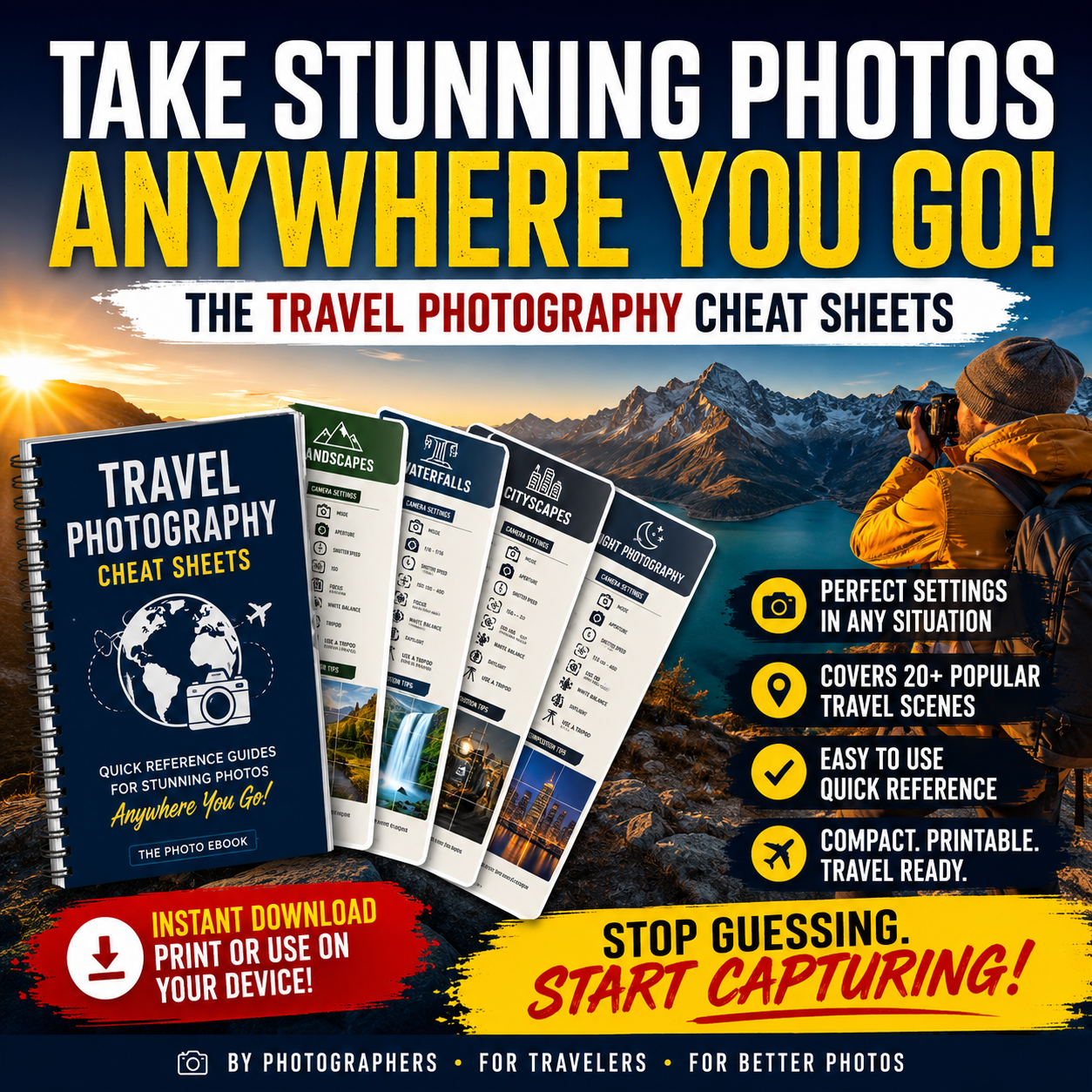 PictureCorrect Photography Tips Facebook ad: Flash Sale! Travel Photography Cheat Sheets