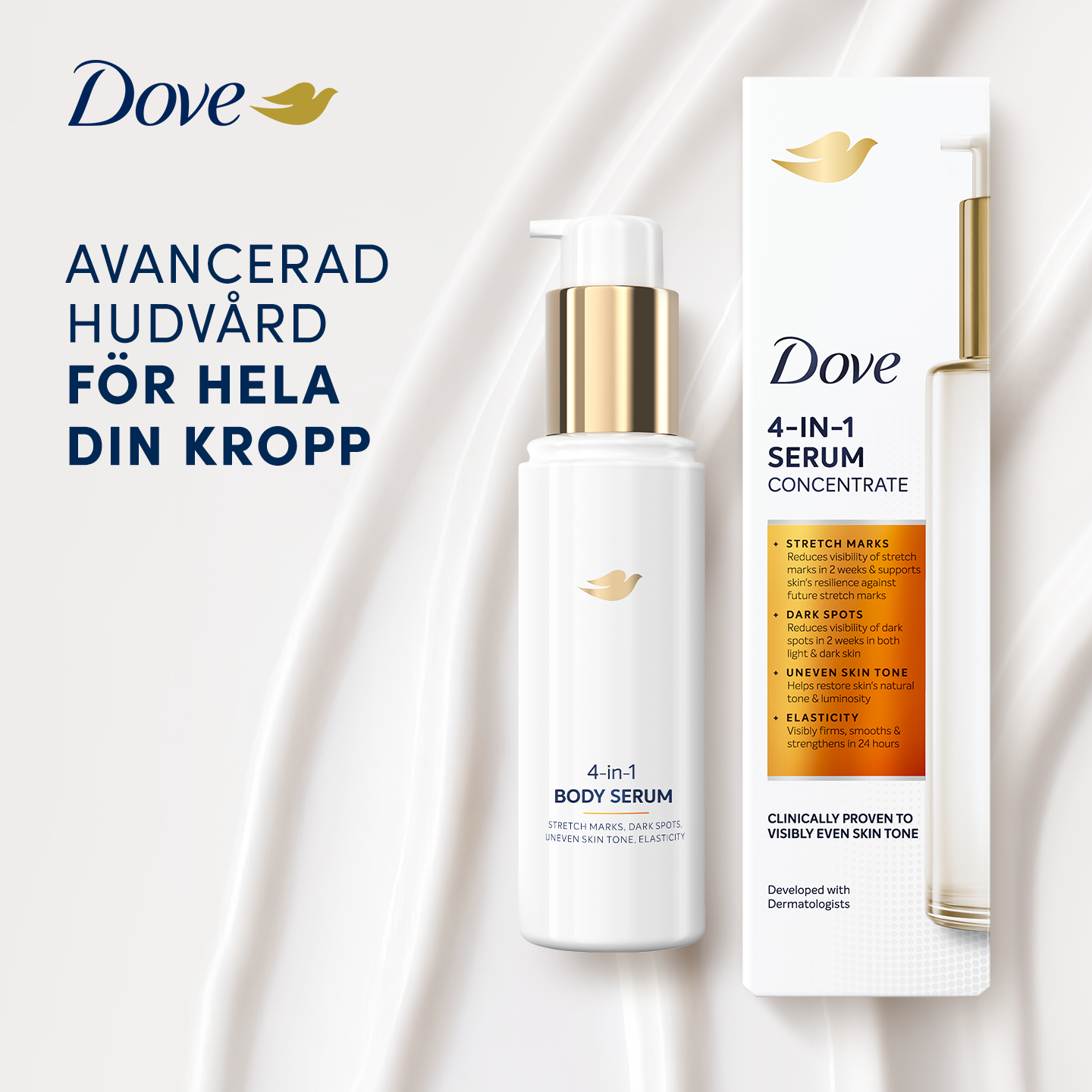 Dove Facebook ad: Nya Dove Targeted 4 in 1 Body Serum.