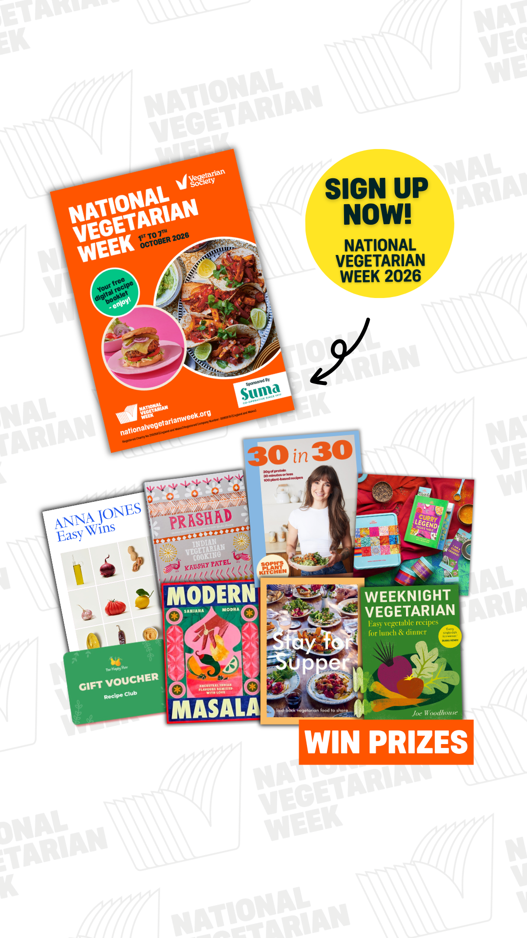 The Vegetarian Society Facebook ad: FREE RECIPES. AMAZING PRIZES.