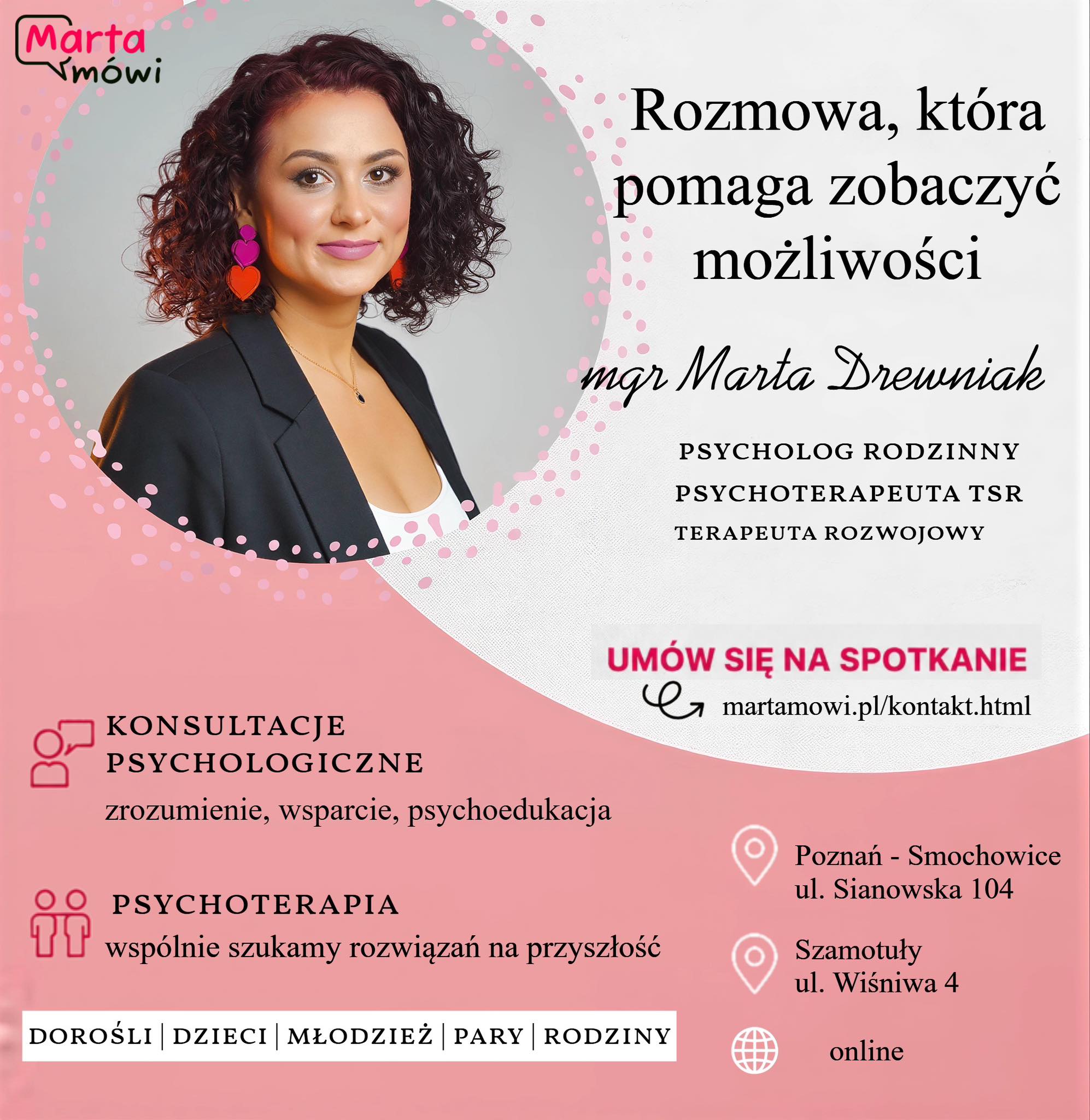 Marta Mówi Facebook ad: Kontakt, psycholog Marta Drewniak | Marta mówi