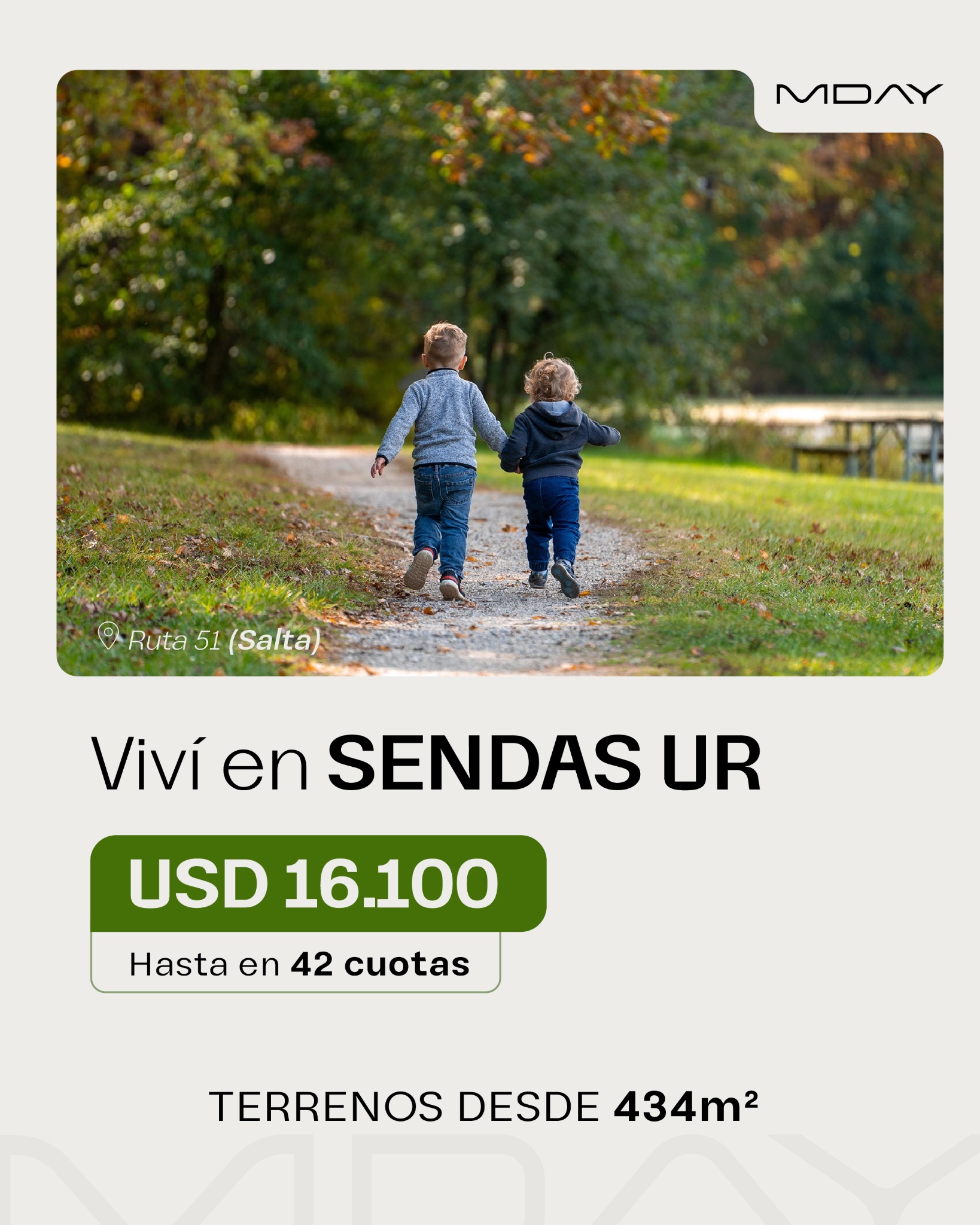 Grupo MDay Facebook ad: Construí tu hogar en un entorno pensado para…