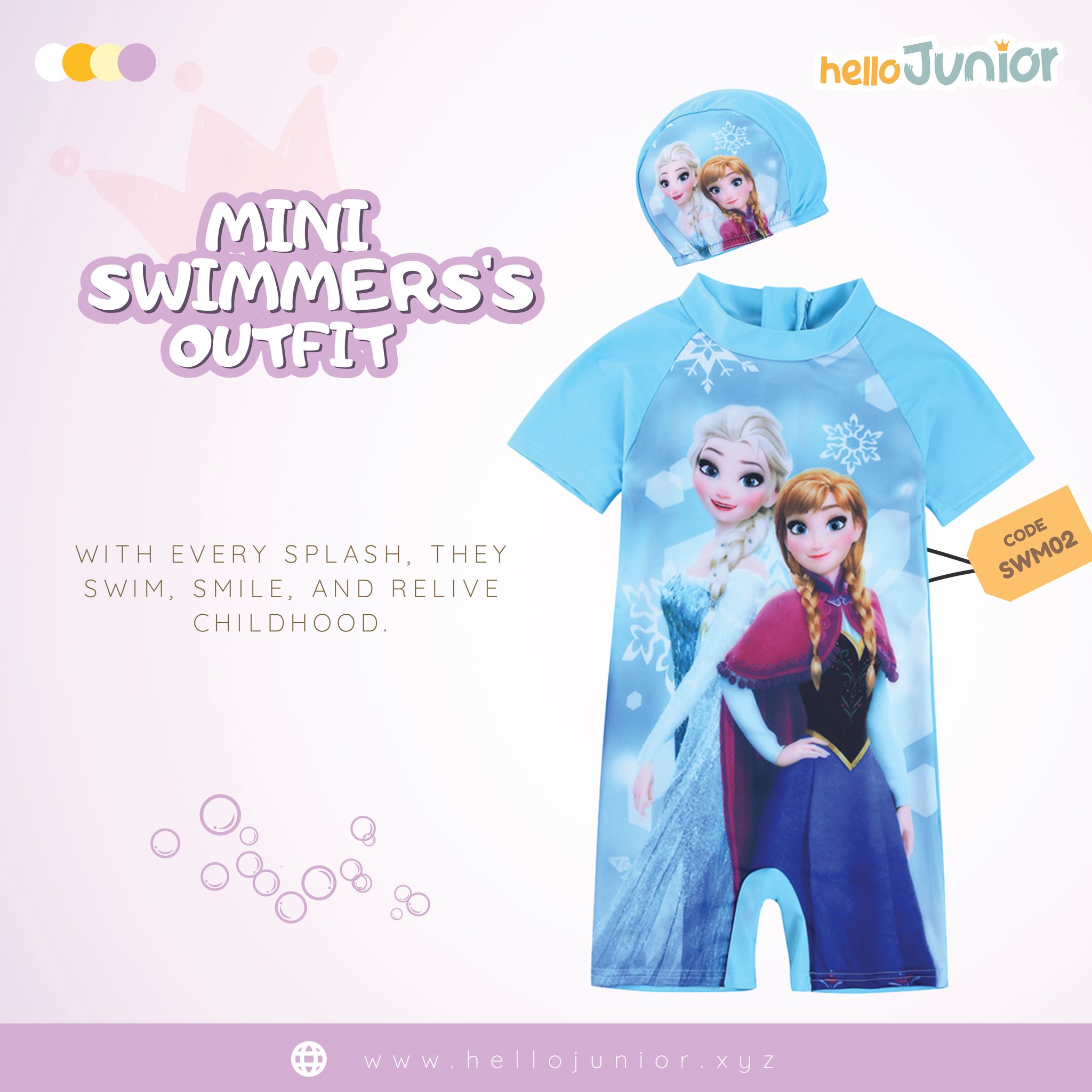 Hello Junior Facebook ad: kids' swimming suits and swimming gear!