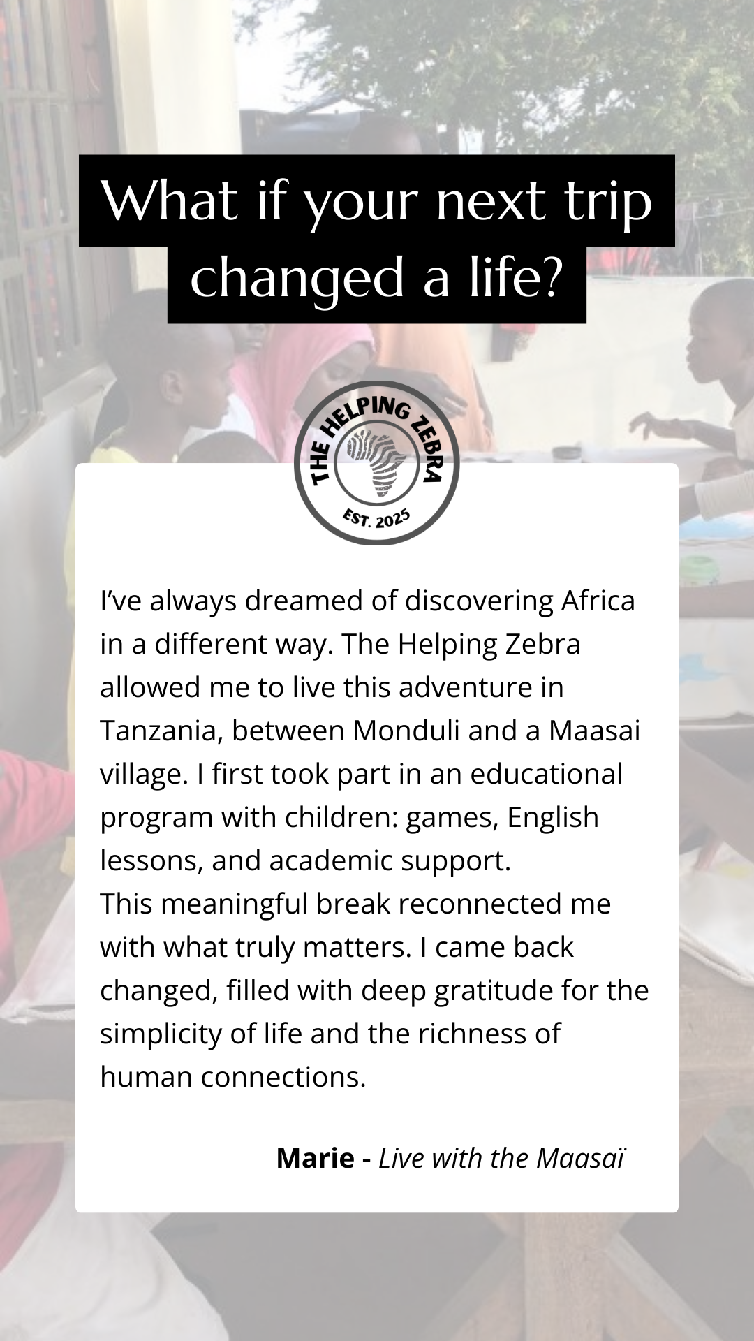 The Helping Zebra Facebook ad from Jan 7, 2026