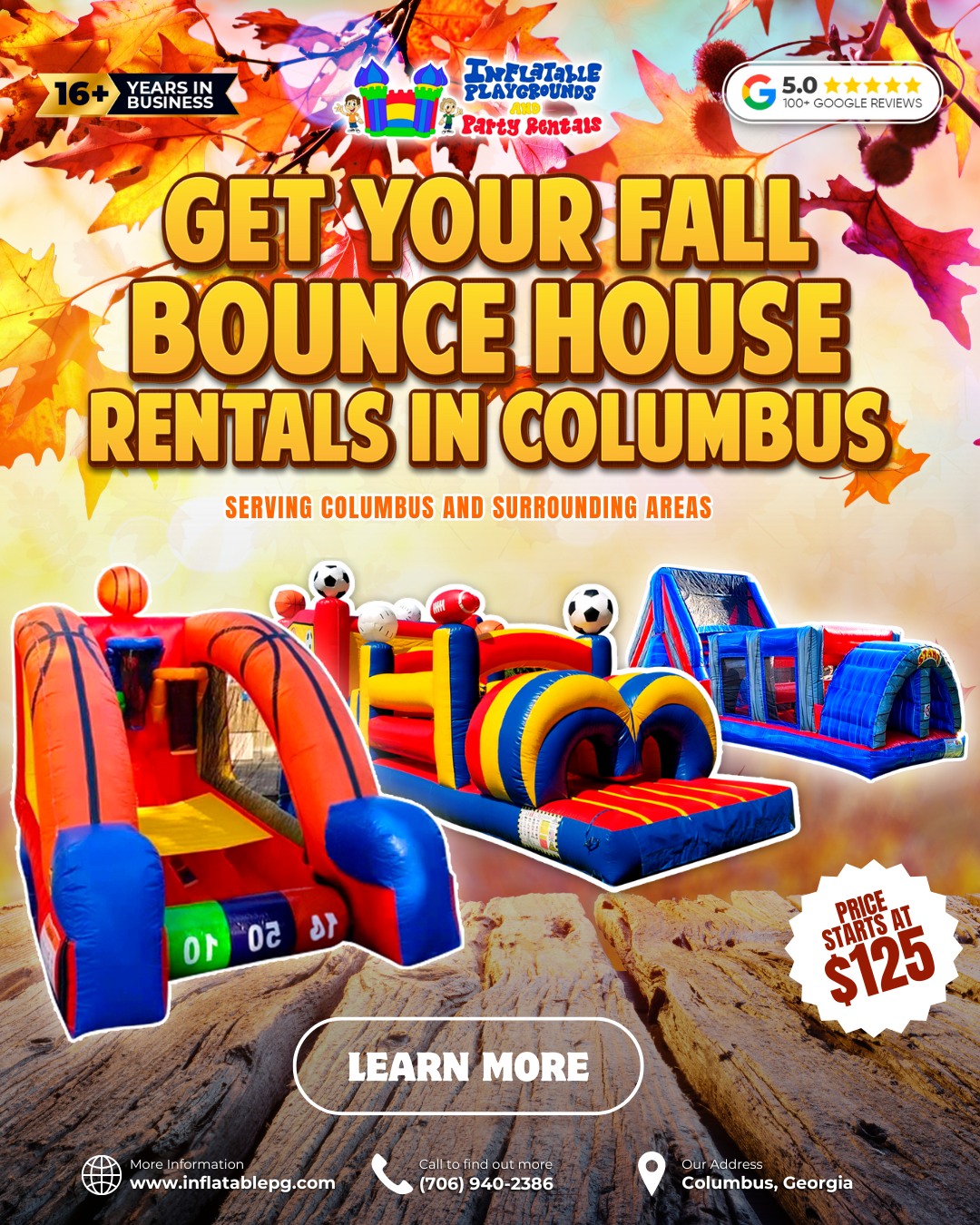 Inflatable Playgrounds & Party Rentals Facebook ad: Safe. Clean. Fun.