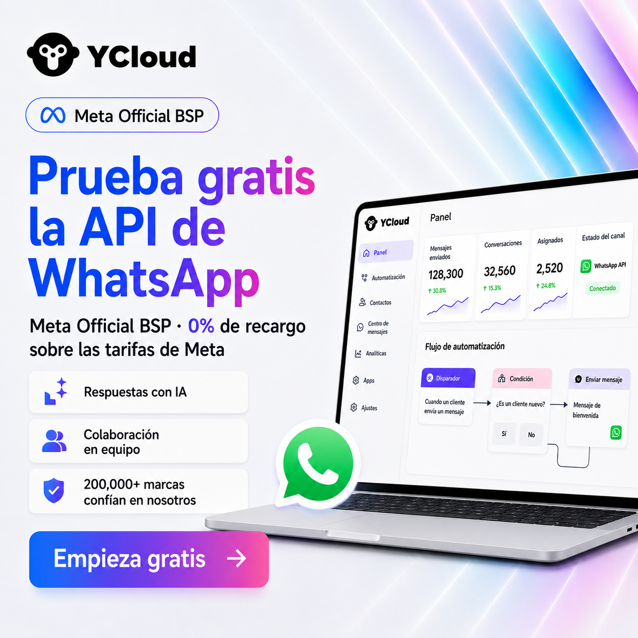 YCloud Facebook ad: API de WhatsApp con registro gratis, lista para usar