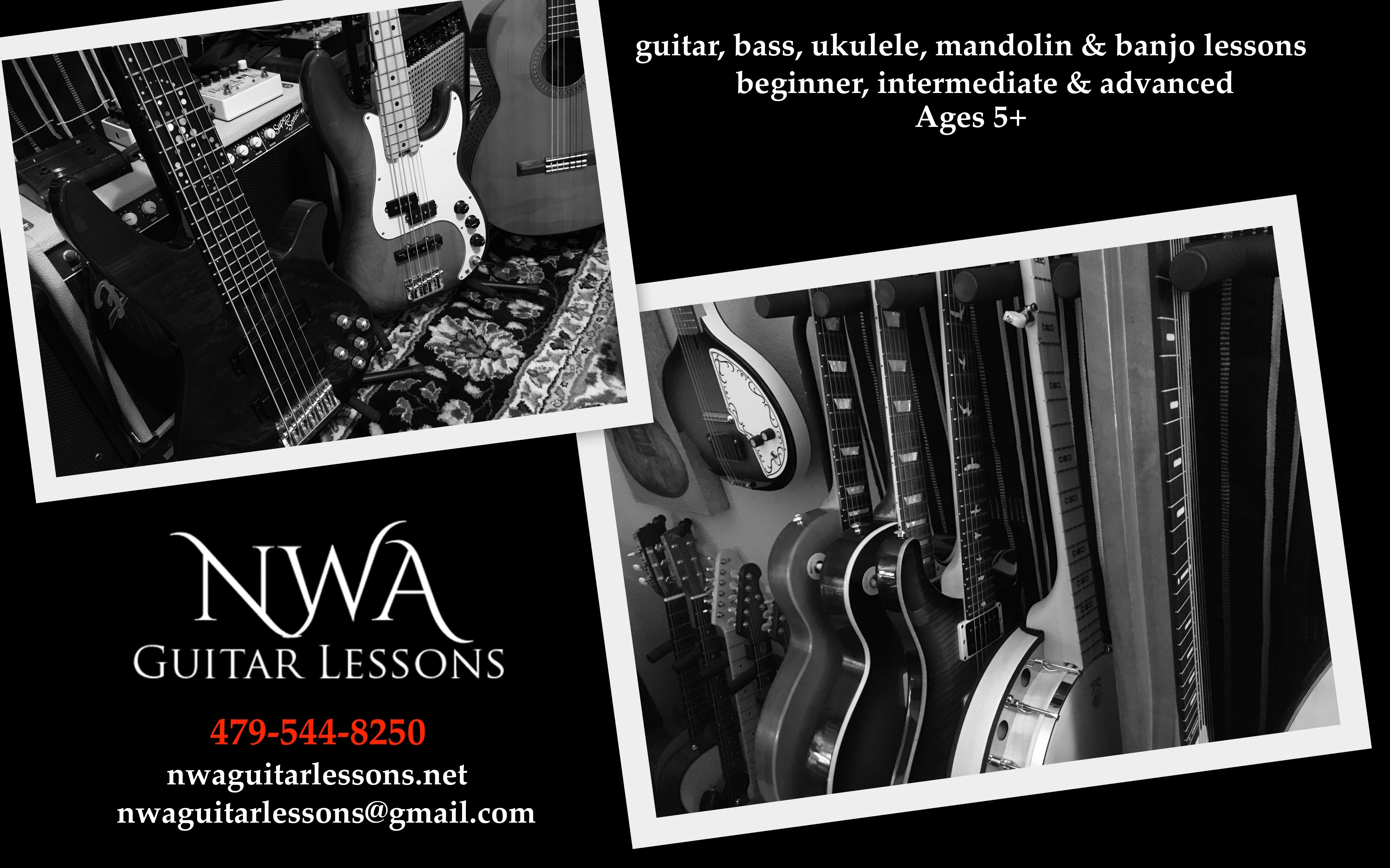 NWA Guitar Lessons Facebook ad: We offer beginner, intermediate and advanced guitar, bass…