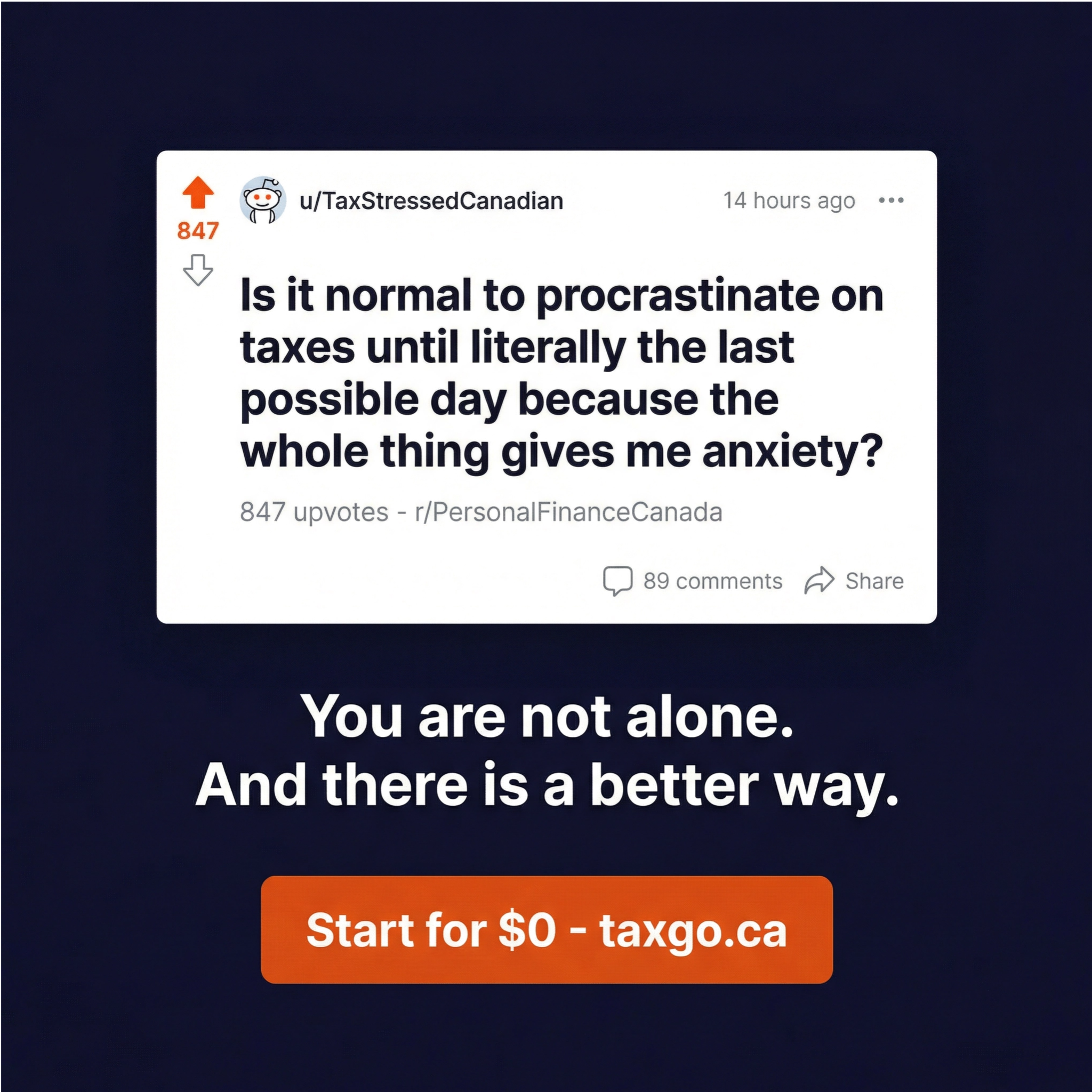 TaxGo Facebook ad: You are not alone. There is a better way.