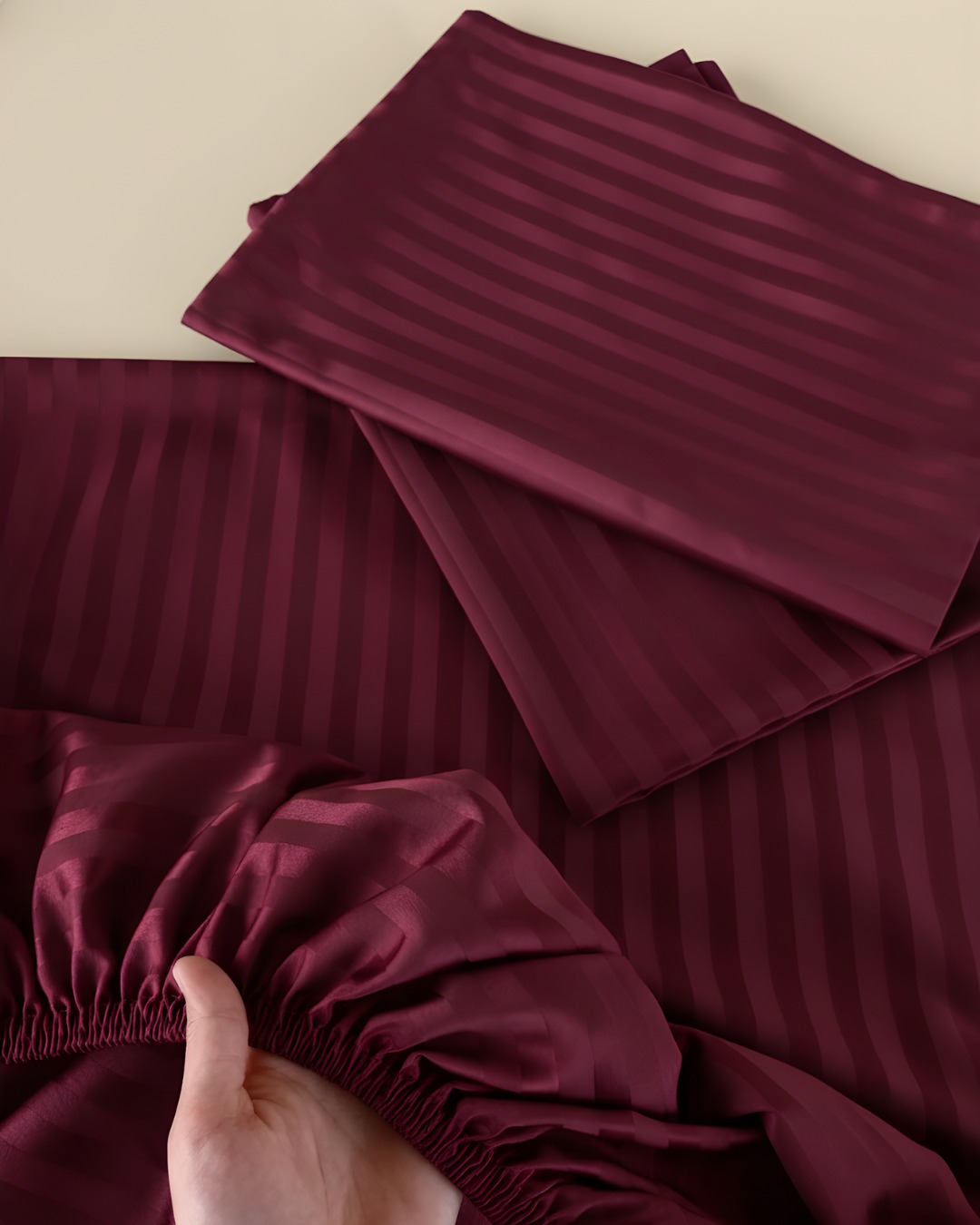 Thelinen.pk Facebook ad: Premium Stripe Fitted Bedsheet, Soft, Elegant & Long-Lasting