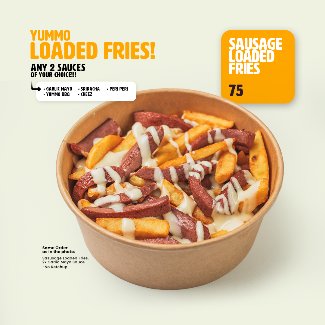 Yummo Facebook ad: Fries, cheese, sauce, and chaos-all in one box.