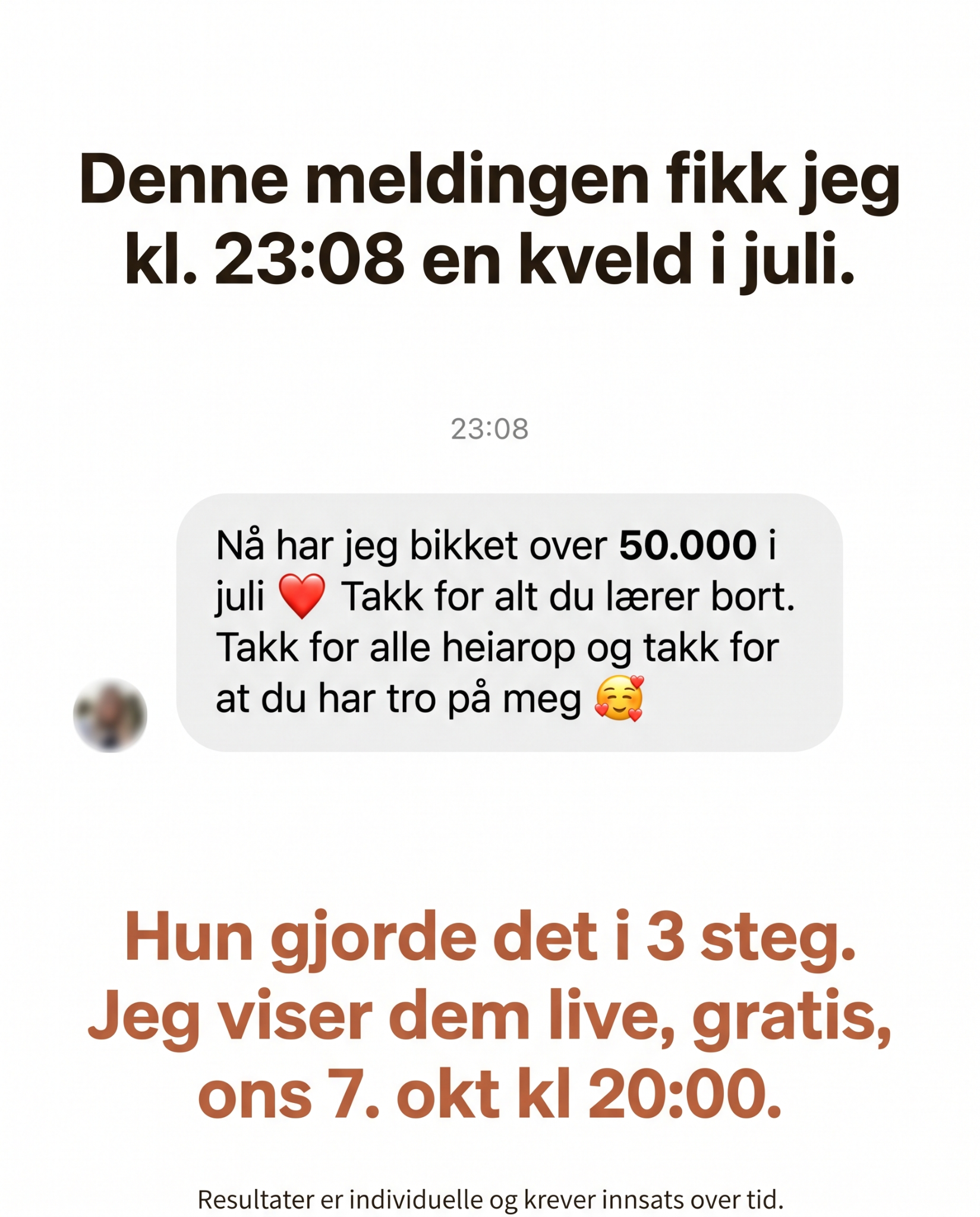 Ingrid Tonheim Facebook ad: Håper å se deg der!
